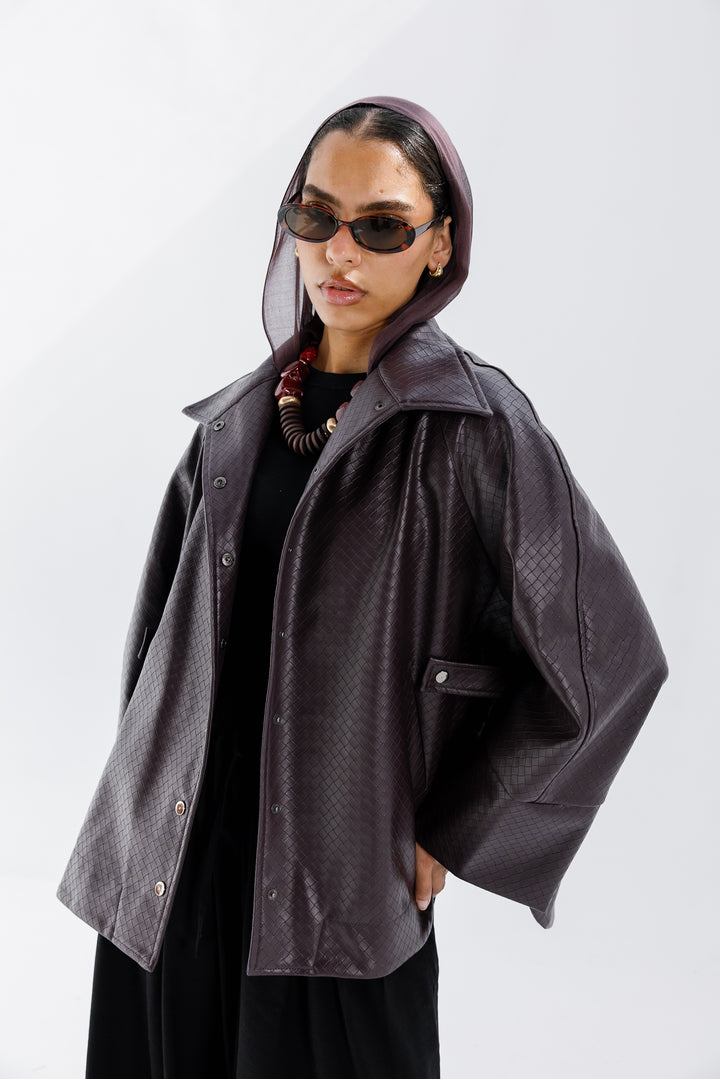Interlaced Leather Jacket - Burgundy