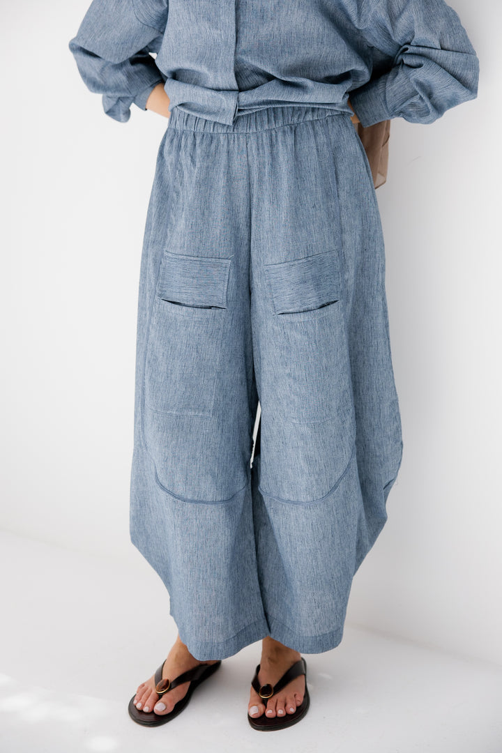 Breeze Balloon Linen Pants - Blue