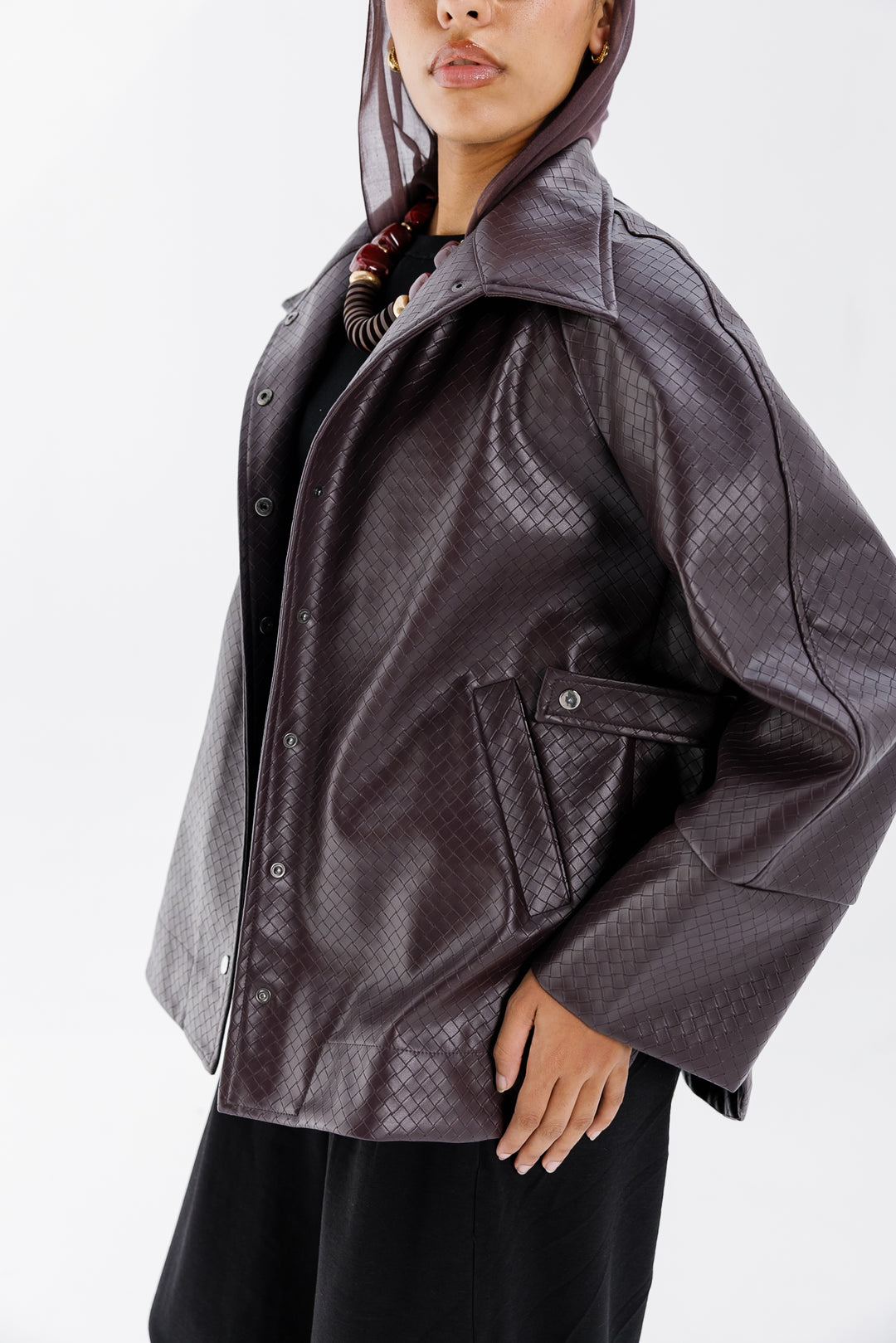Interlaced Leather Jacket - Burgundy