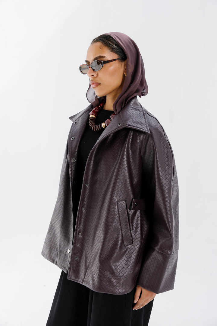 Interlaced Leather Jacket - Burgundy