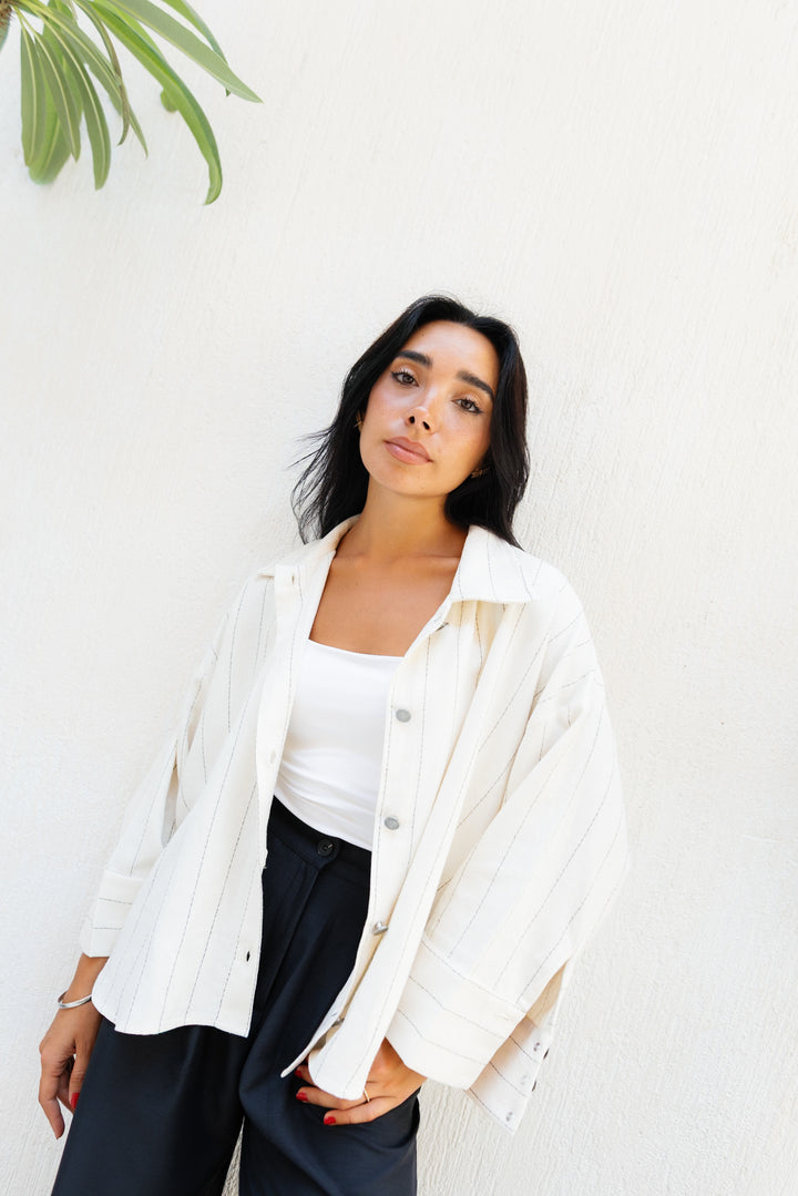 Striped Linen Shirt - Creme