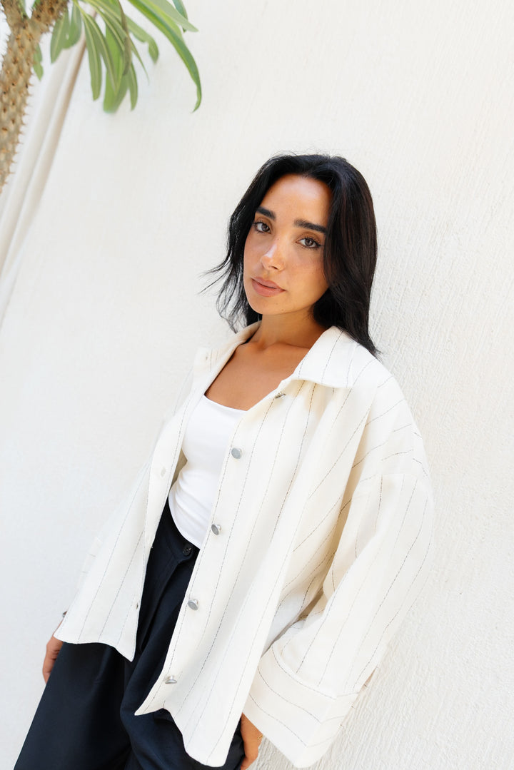 Striped Linen Shirt - Creme
