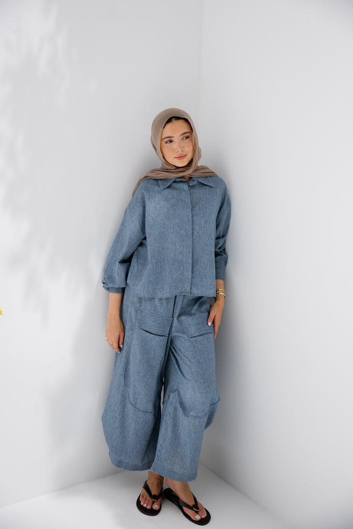 Breeze Balloon Linen Pants - Blue