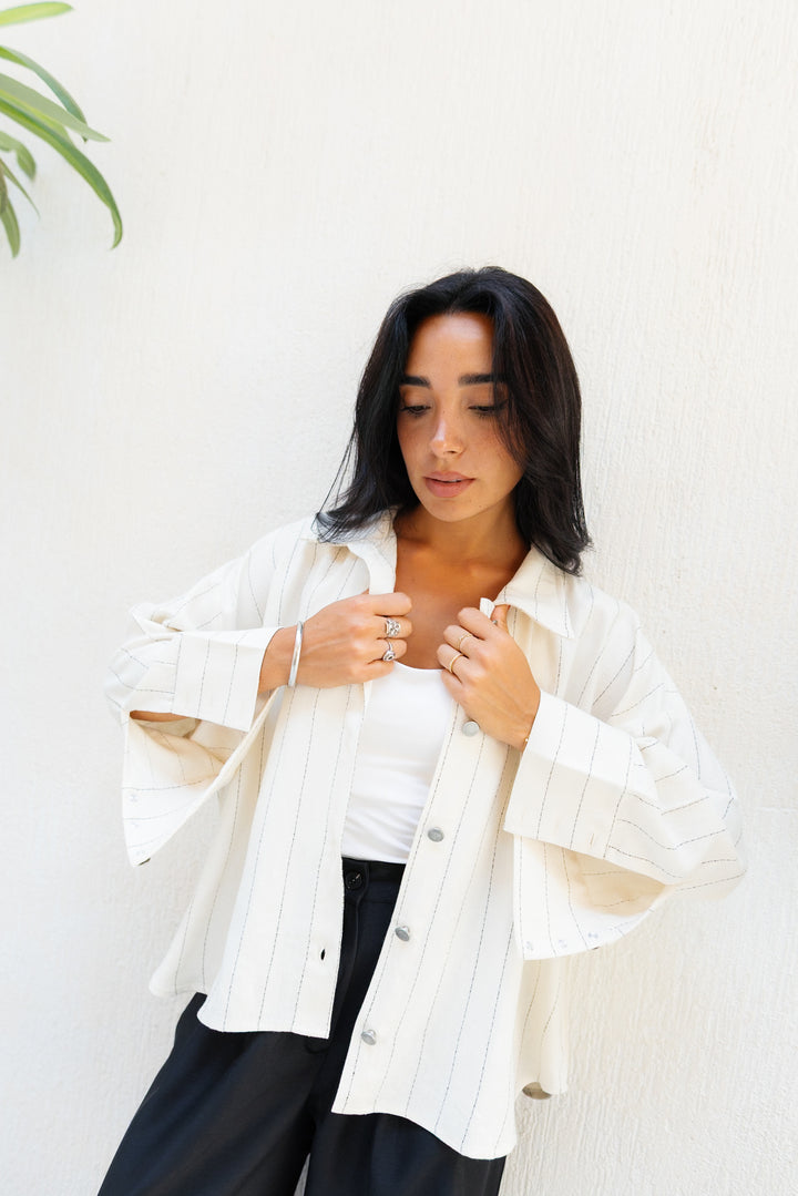 Striped Linen Shirt - Creme