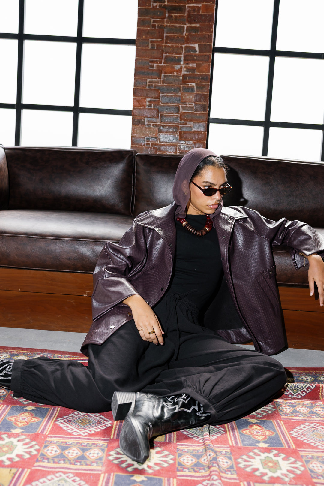 Interlaced Leather Jacket - Burgundy