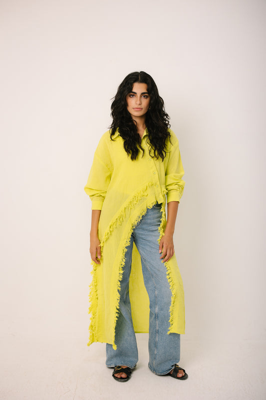 Fringed Sided Shirt in Lime