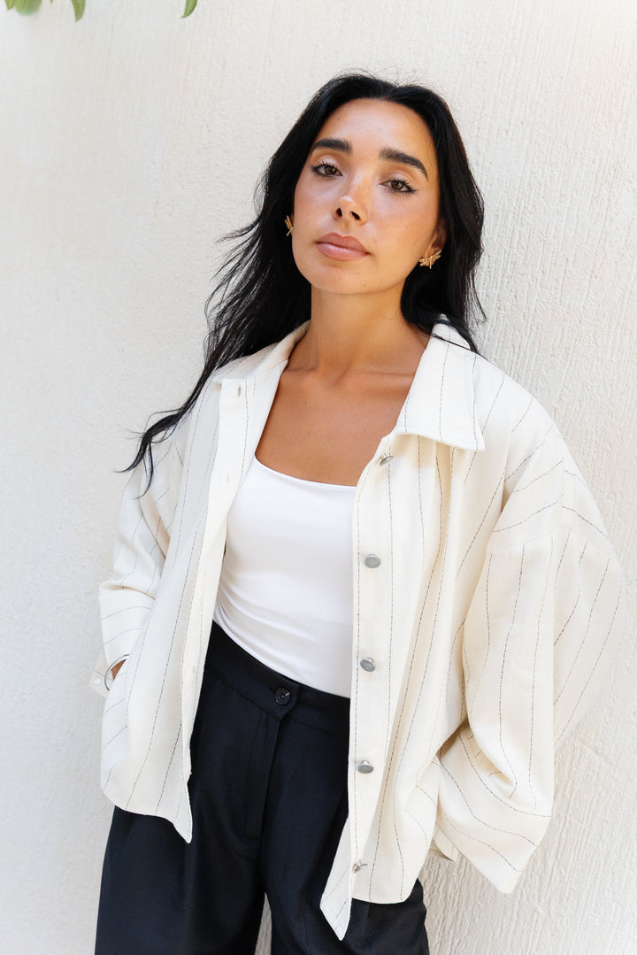 Striped Linen Shirt - Creme