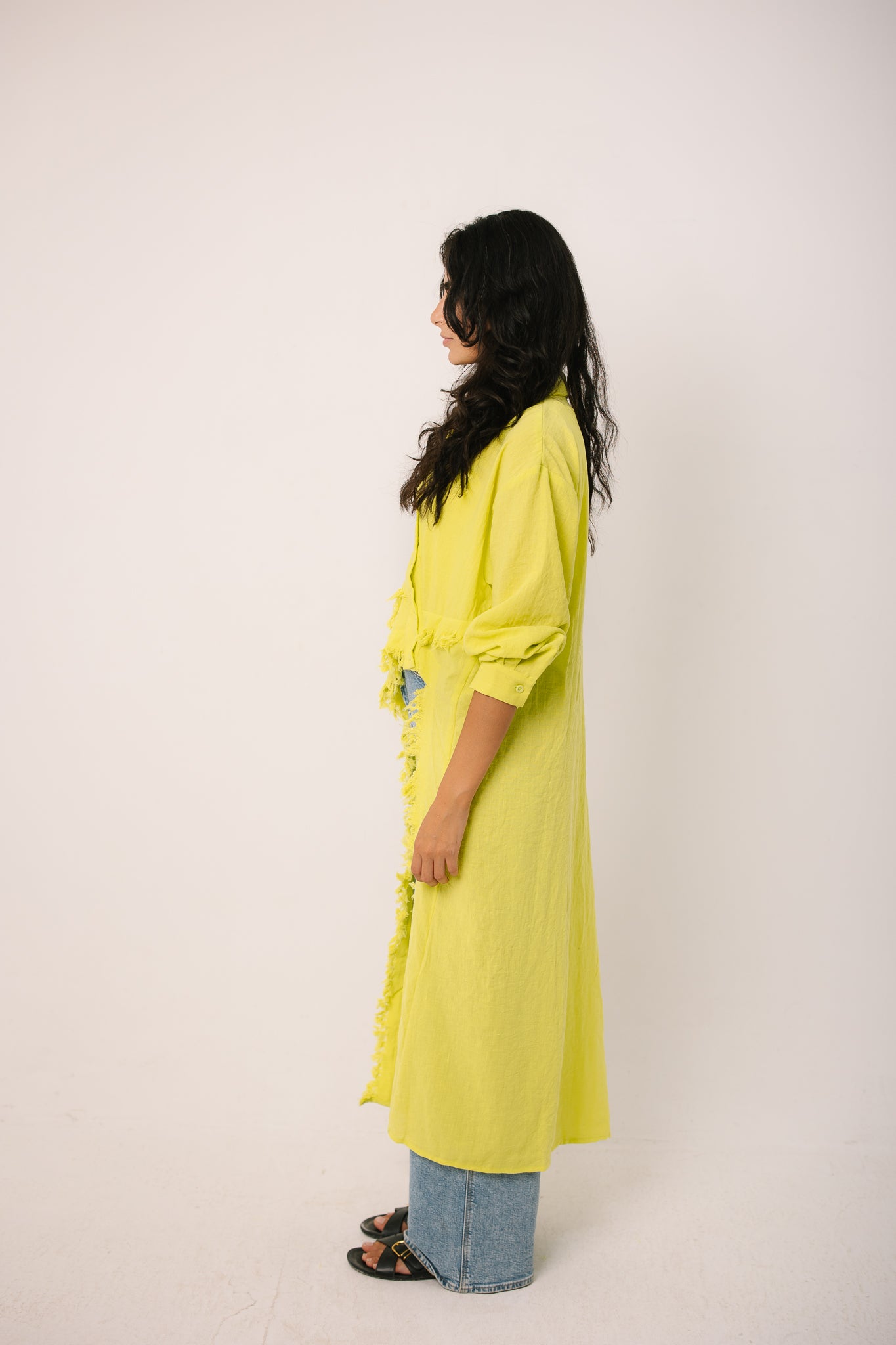 Fringed Sided Shirt in Lime