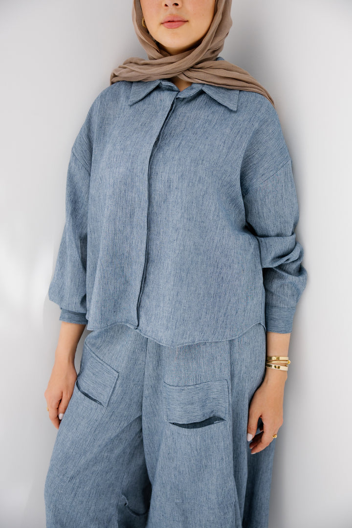 Breeze Balloon Linen Pants - Blue