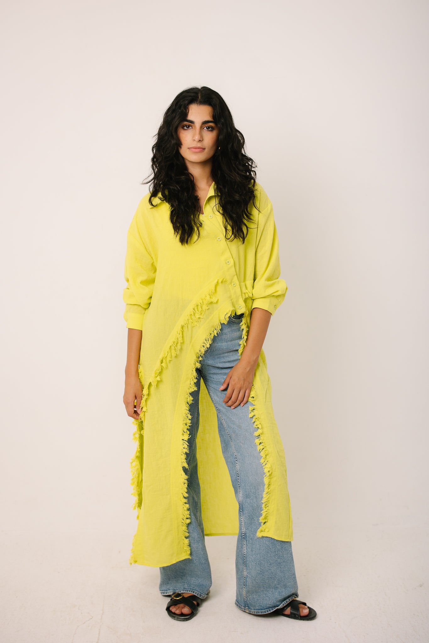 Fringed Sided Shirt in Lime