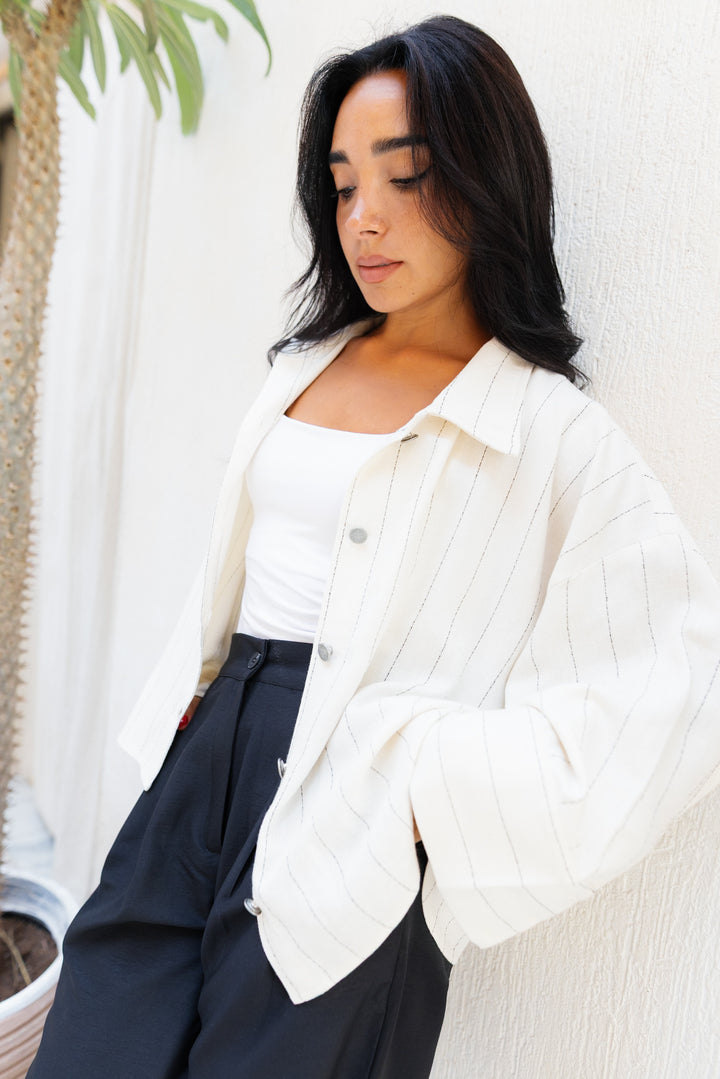 Striped Linen Shirt - Creme