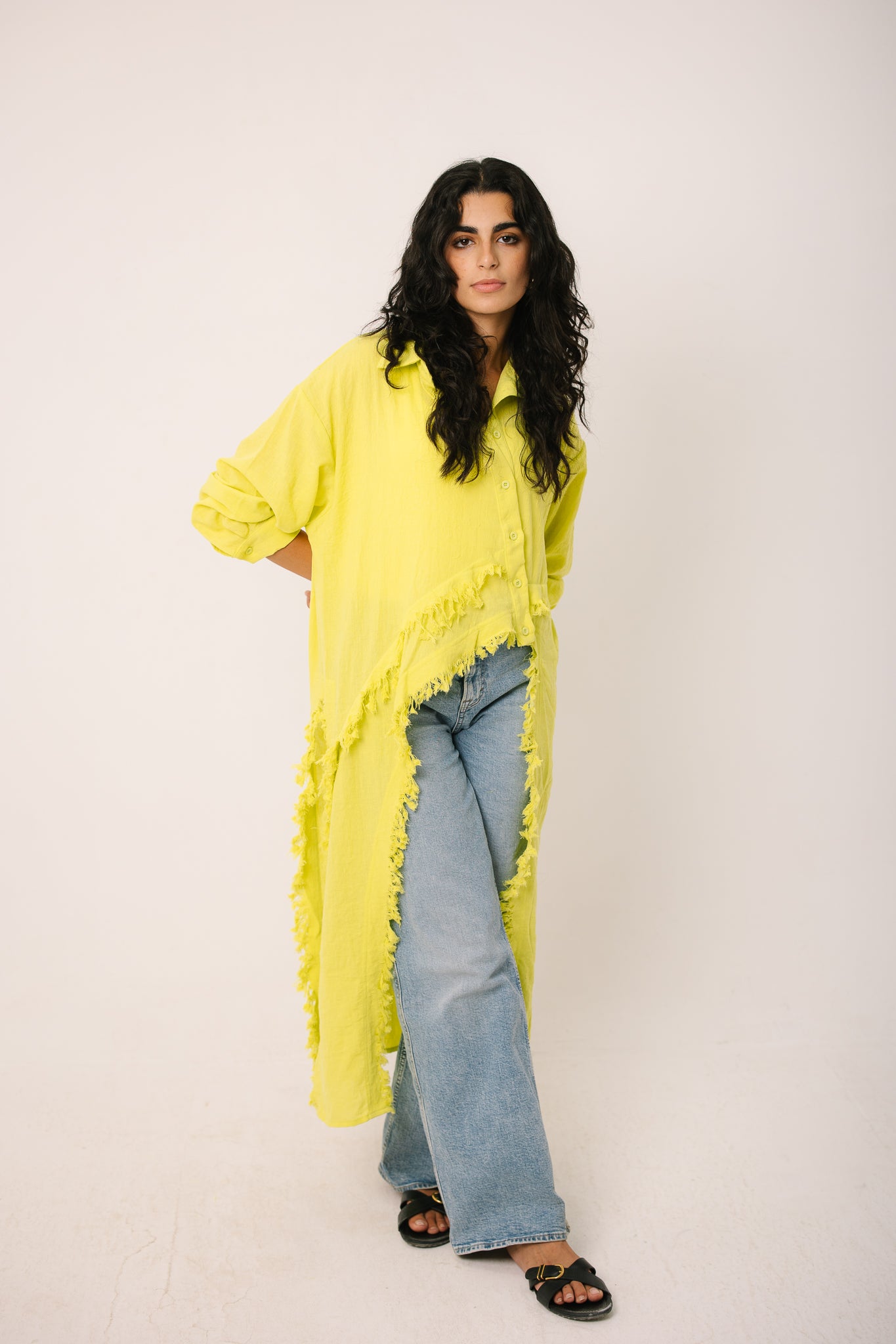 Fringed Sided Shirt in Lime