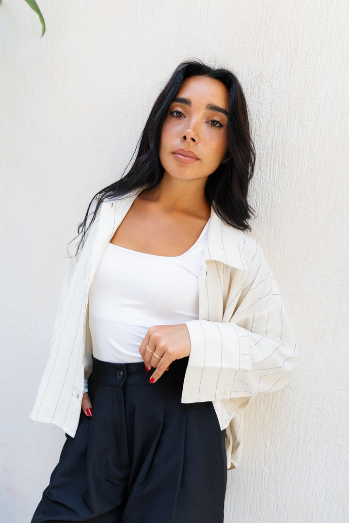 Striped Linen Shirt - Creme