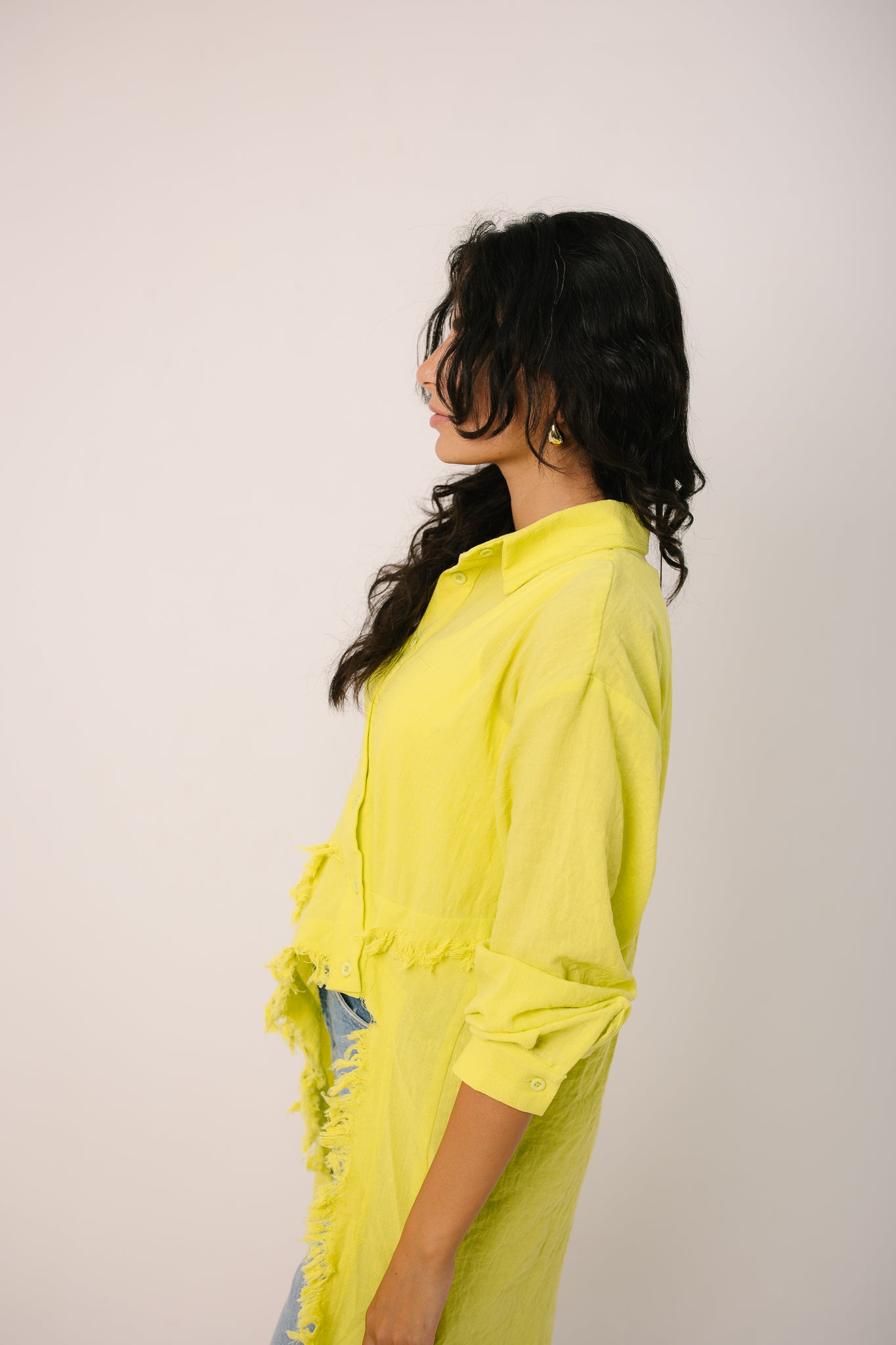 Fringed Sided Shirt in Lime