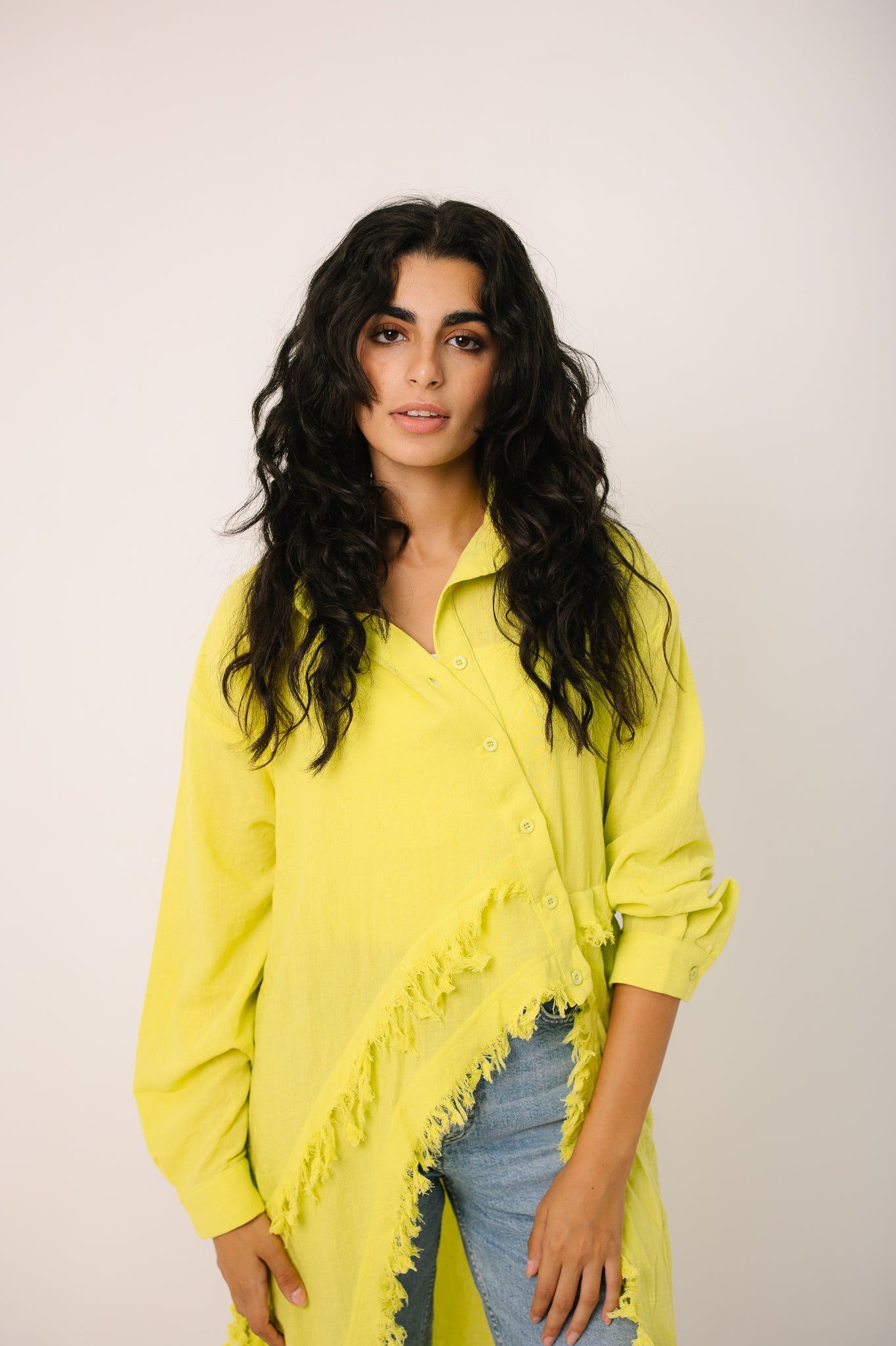 Fringed Sided Shirt in Lime