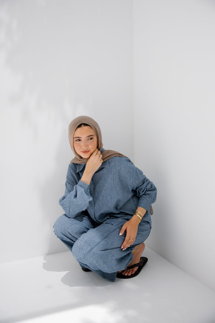 Breeze Balloon Linen Pants - Blue