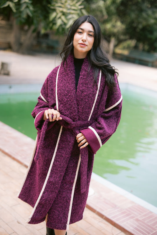 Edged Flipped Collar Coat - Burgundy