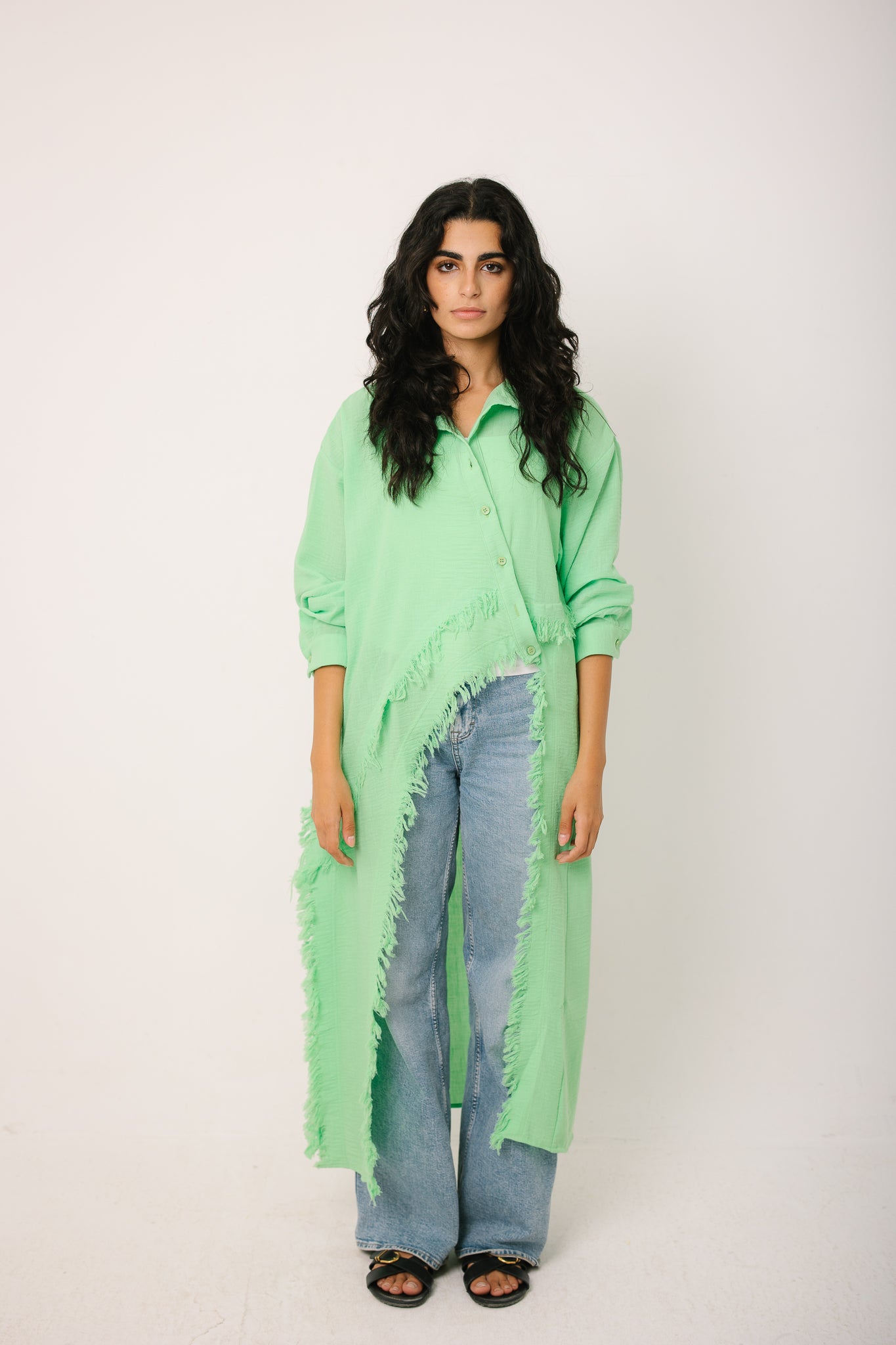 Fringed Sided Shirt in Green