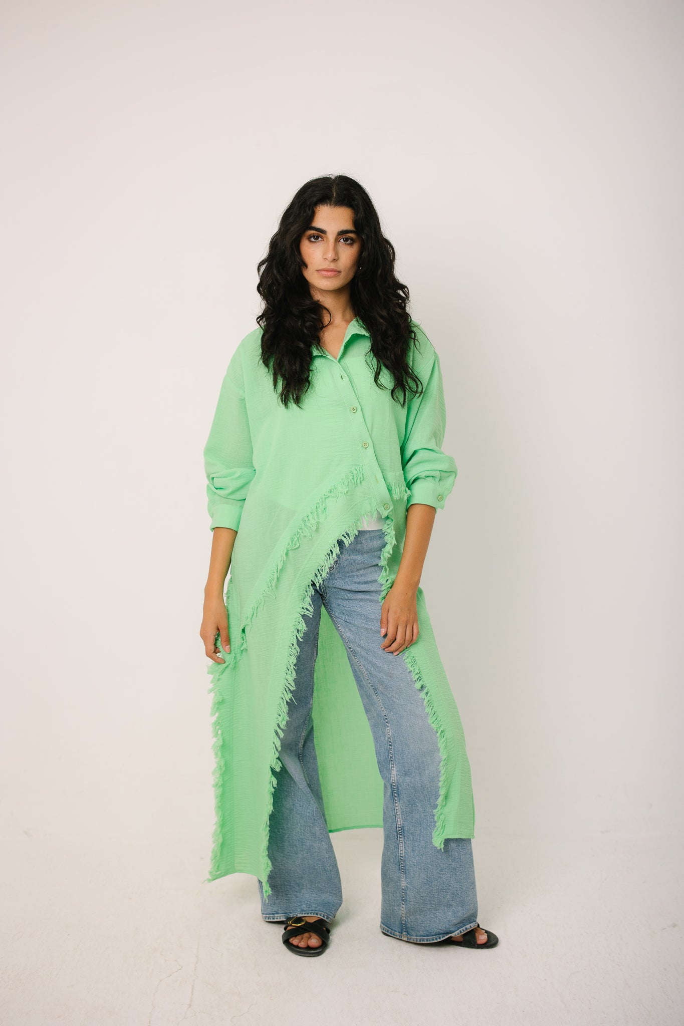 Fringed Sided Shirt in Green