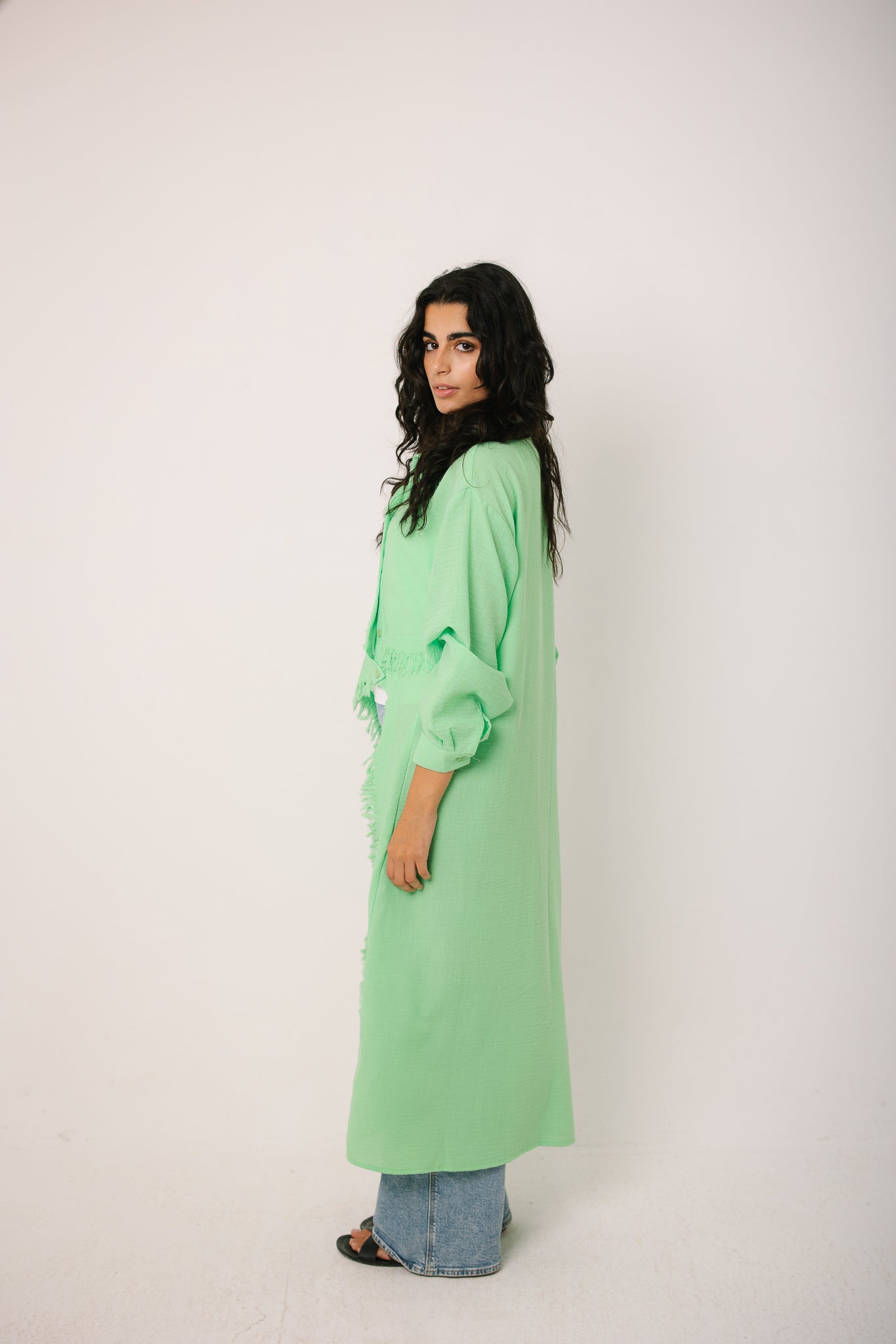 Fringed Sided Shirt in Green