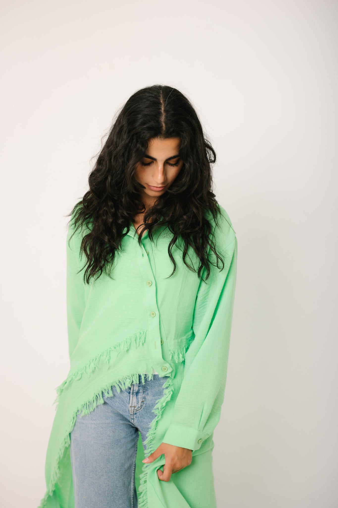 Fringed Sided Shirt in Green