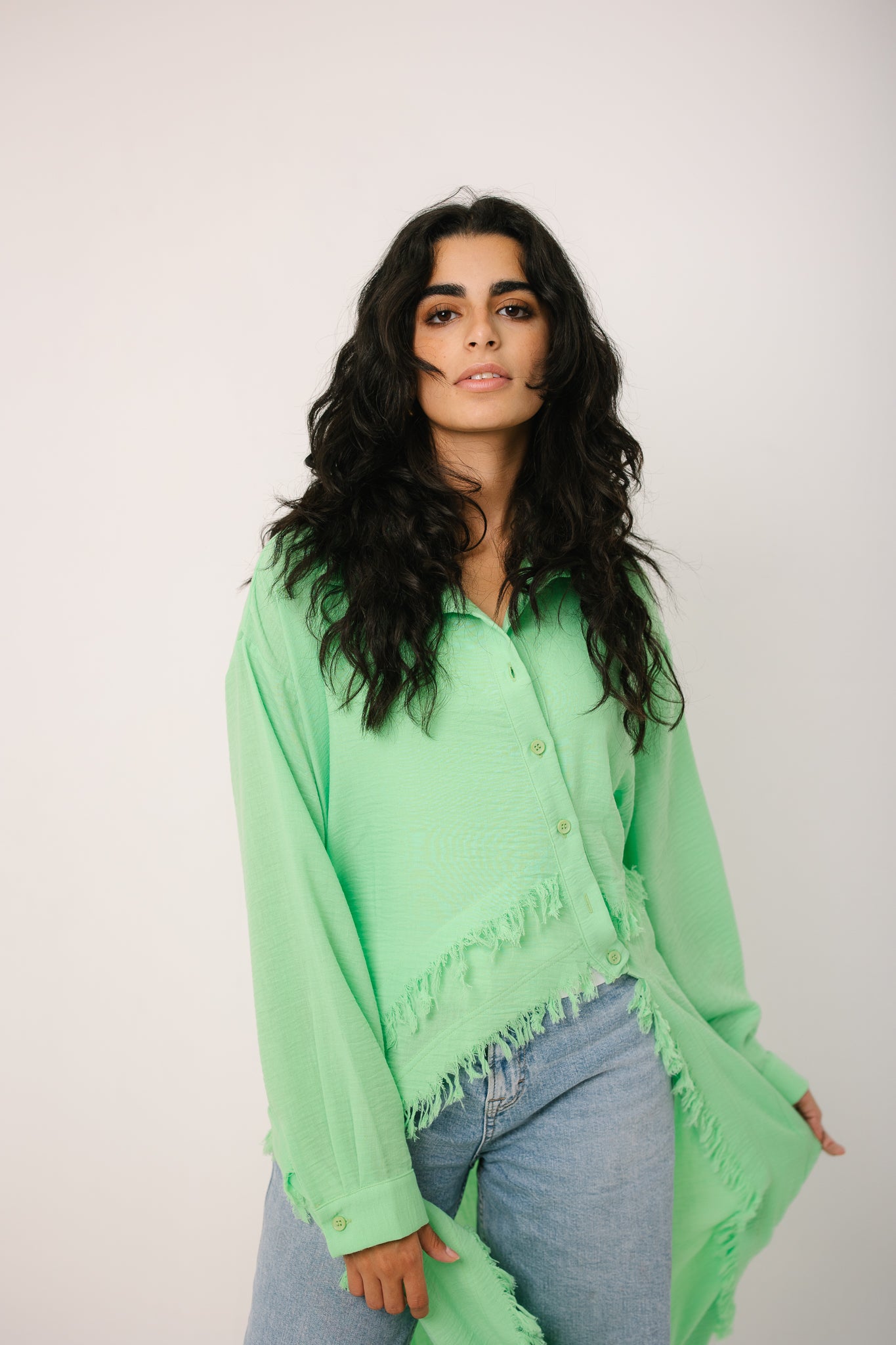 Fringed Sided Shirt in Green