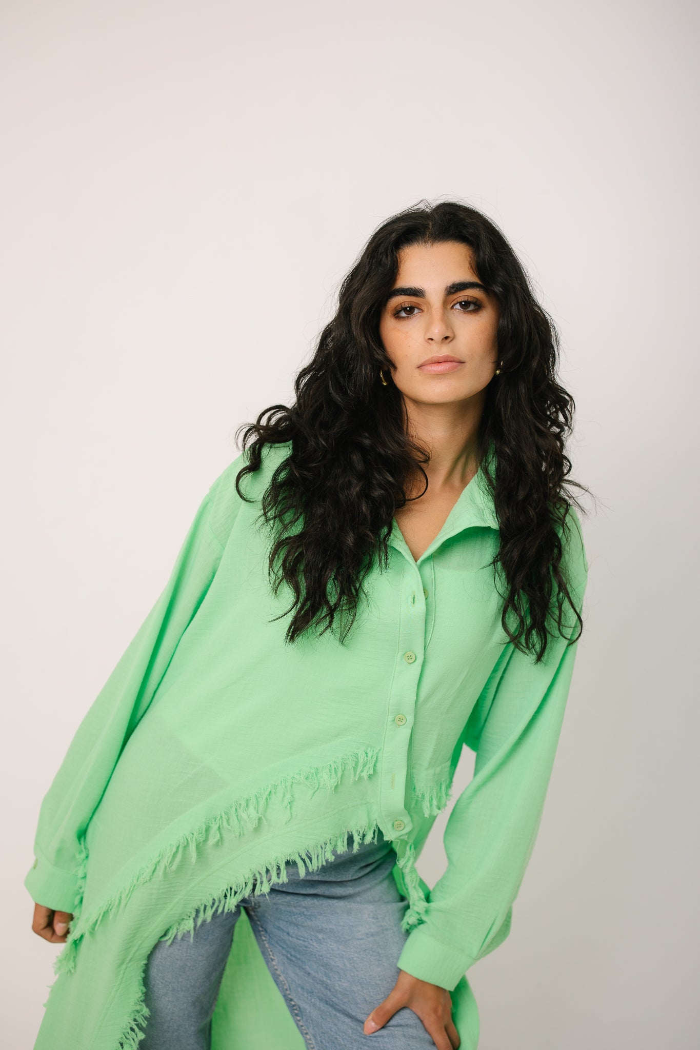 Fringed Sided Shirt in Green