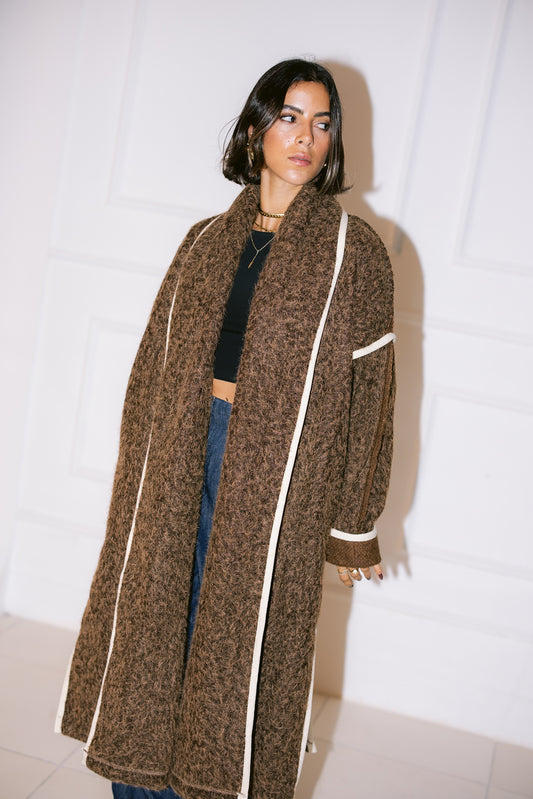 Edged Flipped Collar Coat - Brown