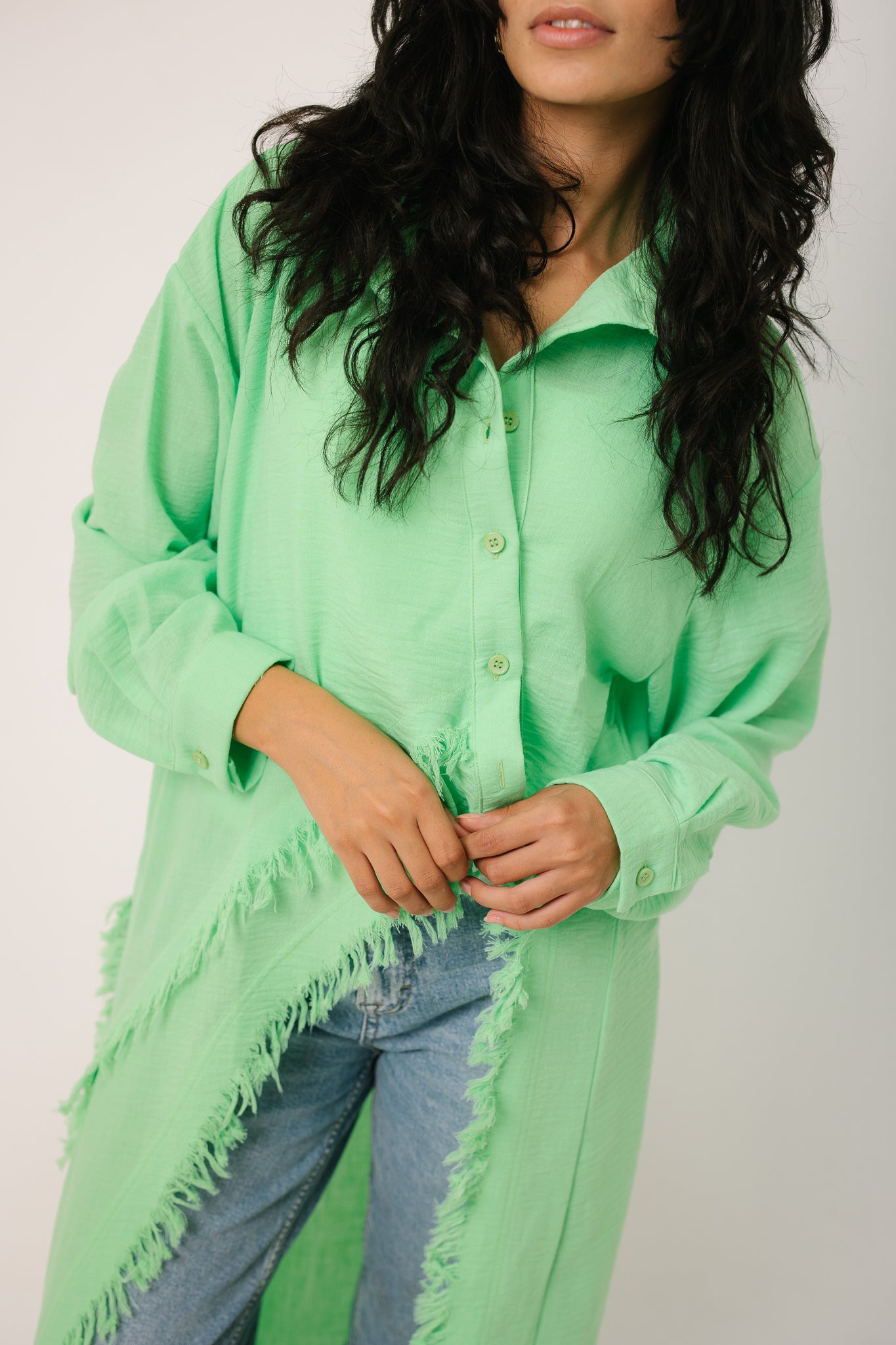 Fringed Sided Shirt in Green