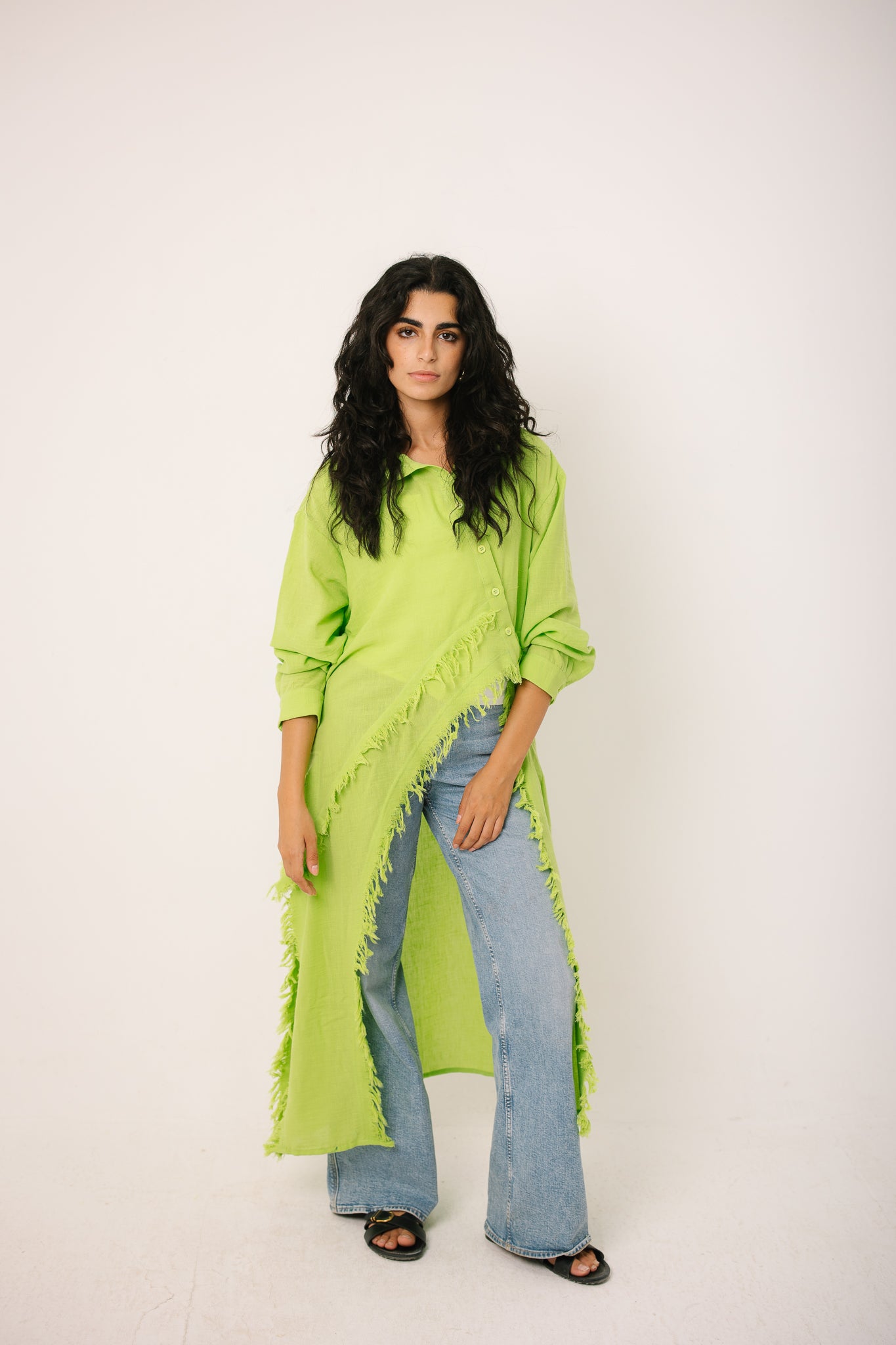 Fringed Sided Shirt in Apple Green