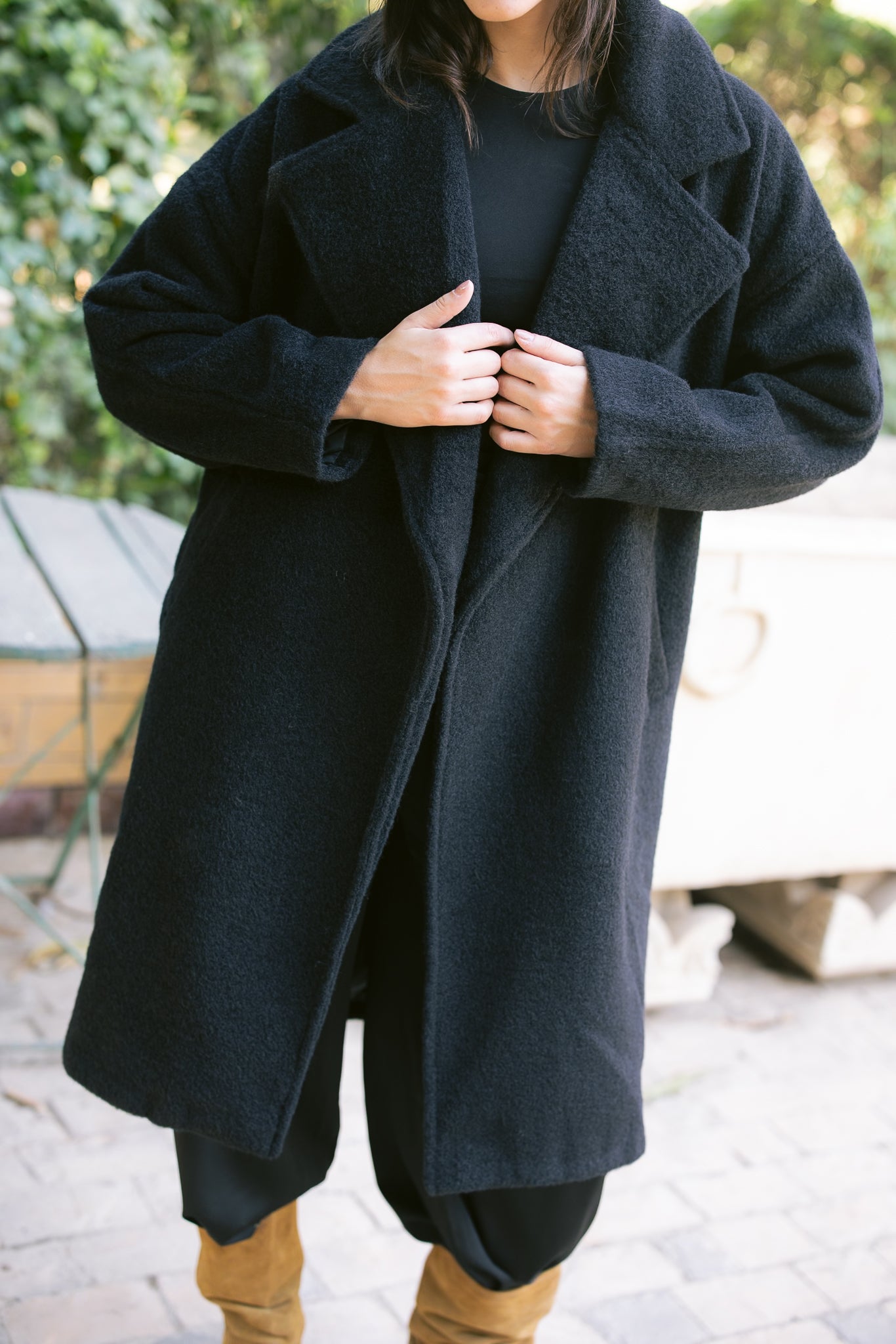 Relaxed Soft-Brushed Coat - Black