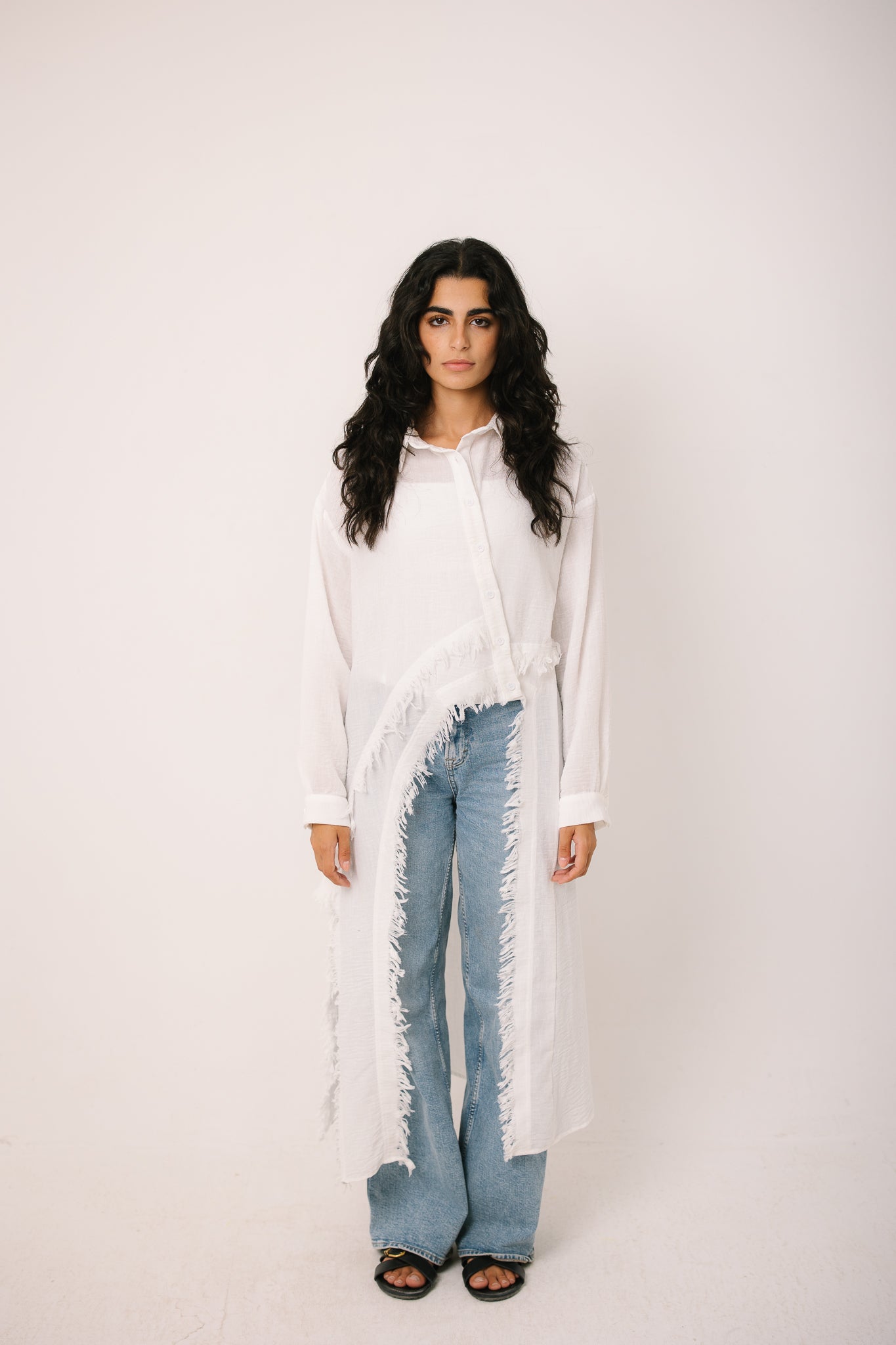 Fringed Sided Shirt in White