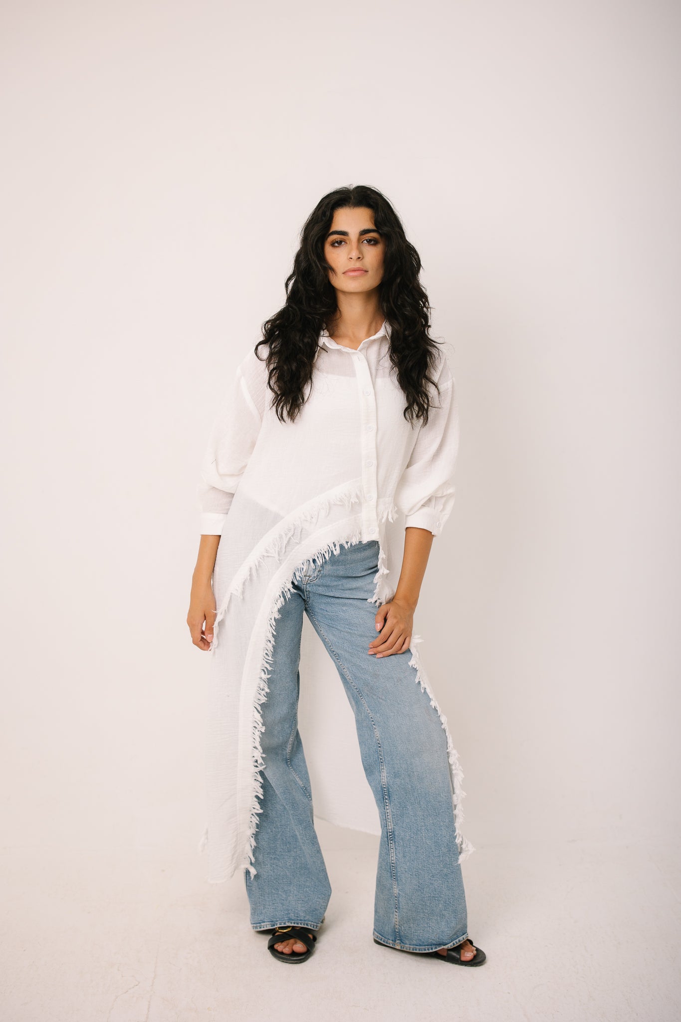 Fringed Sided Shirt in White