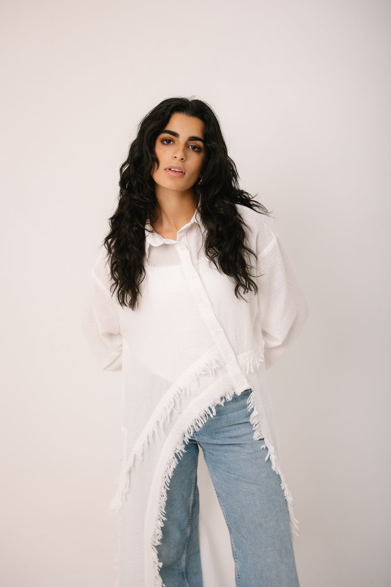 Fringed Sided Shirt in White