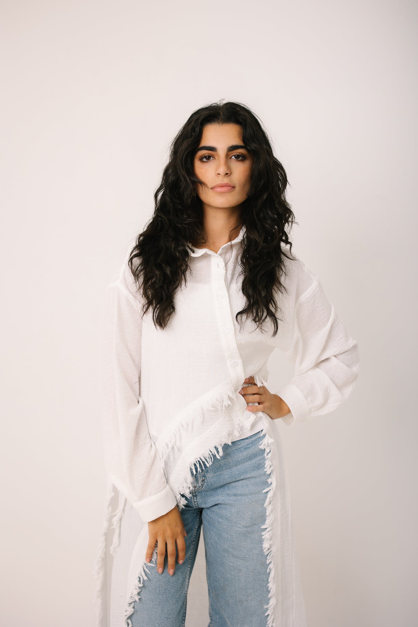 Fringed Sided Shirt in White