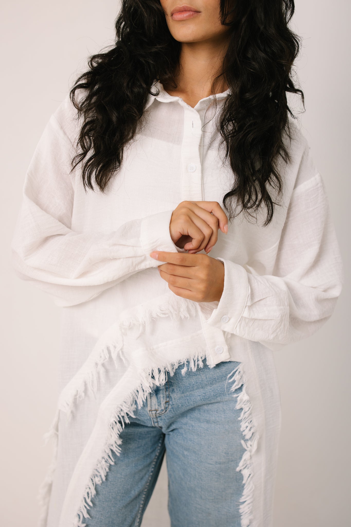 Fringed Sided Shirt in White