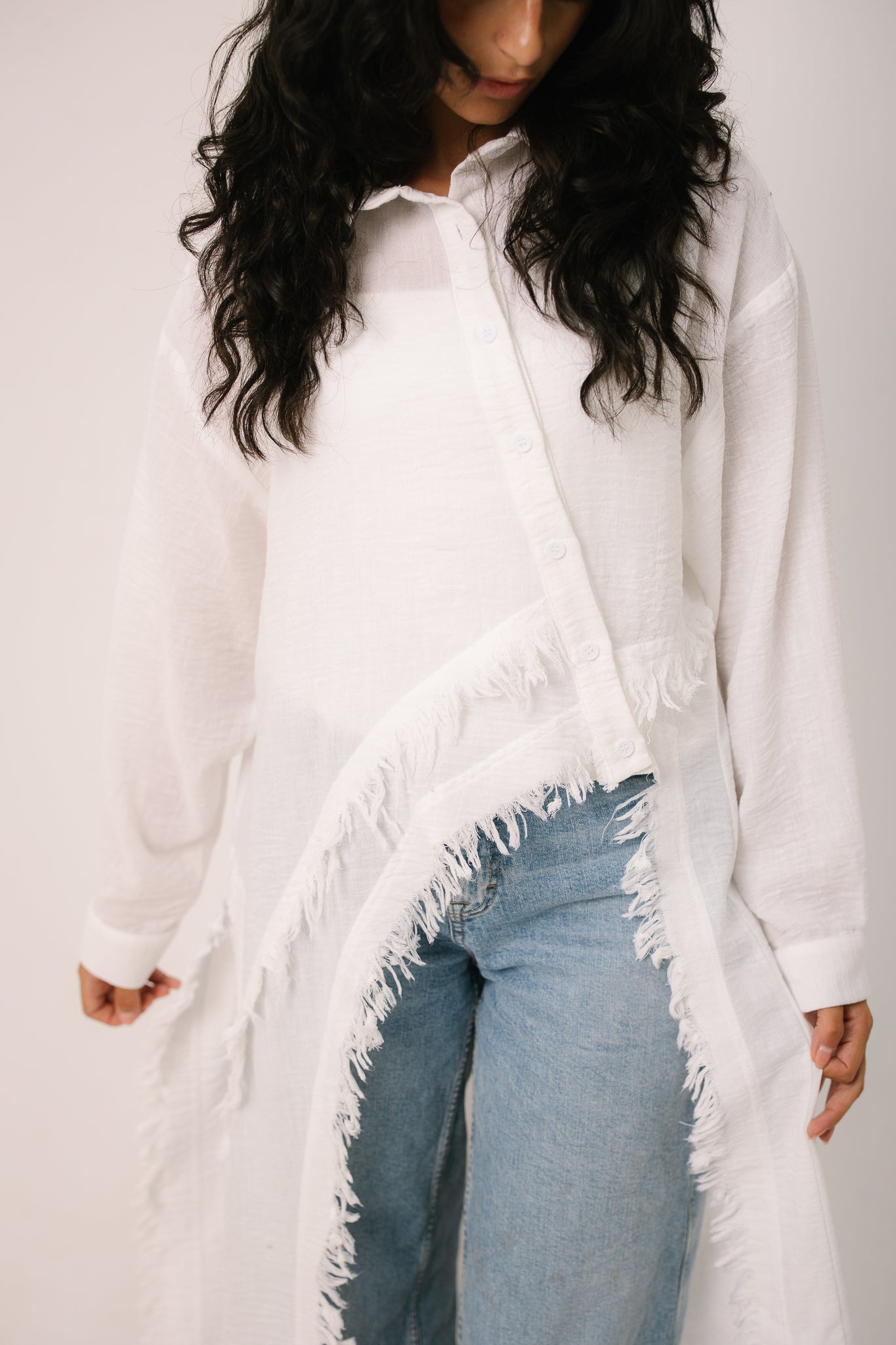 Fringed Sided Shirt in White