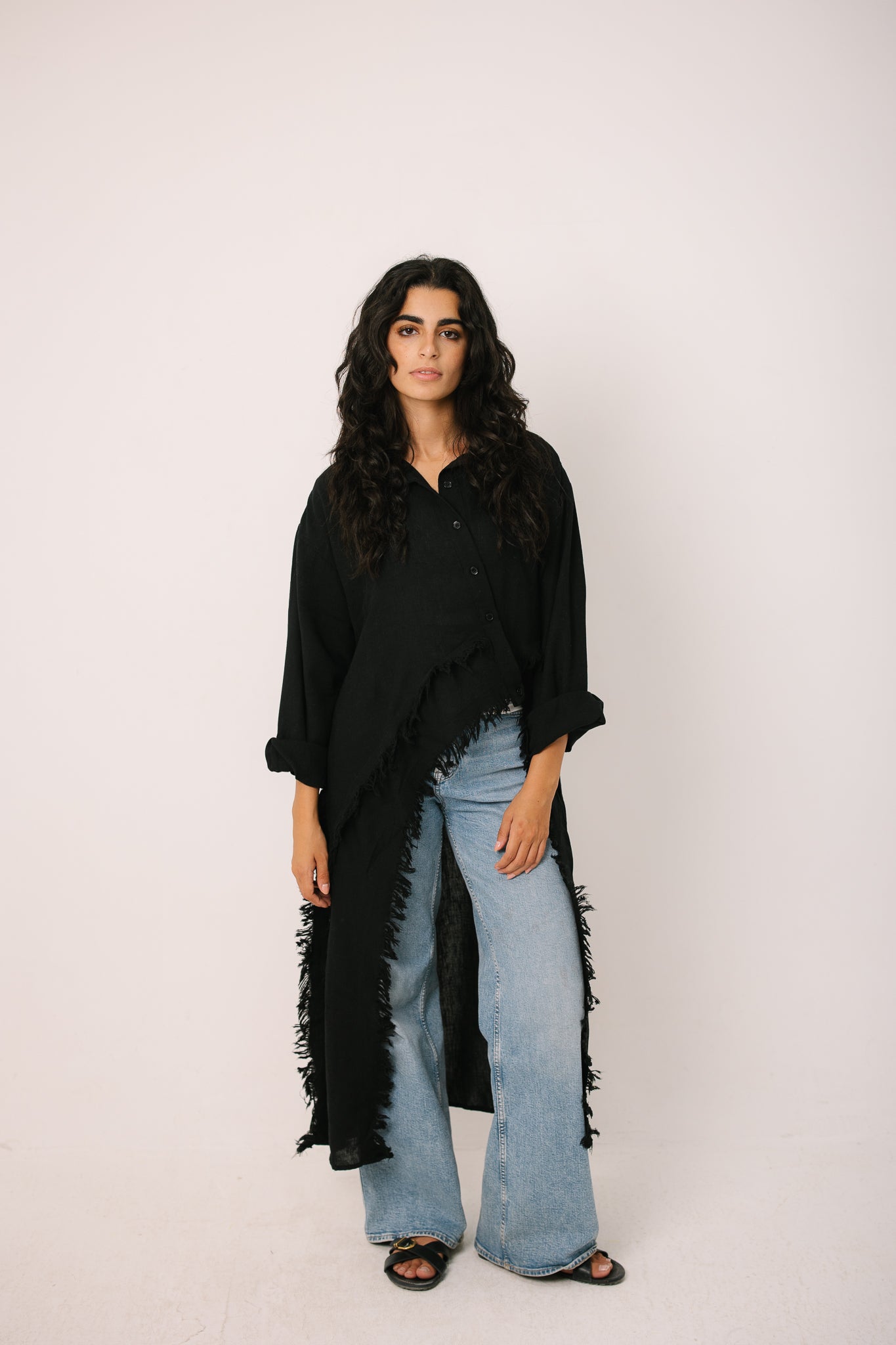 Fringed Sided Shirt in Black