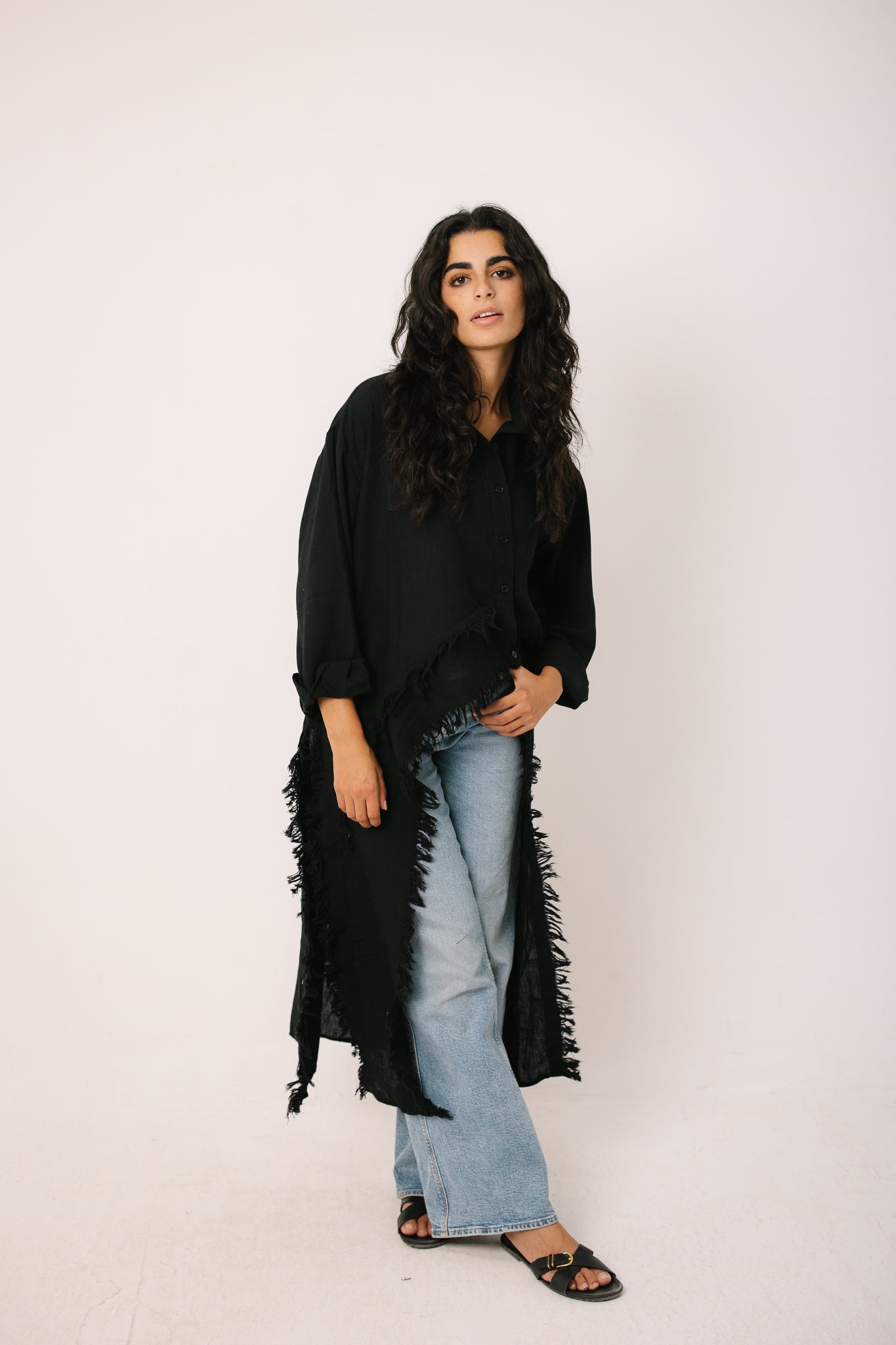 Fringed Sided Shirt in Black