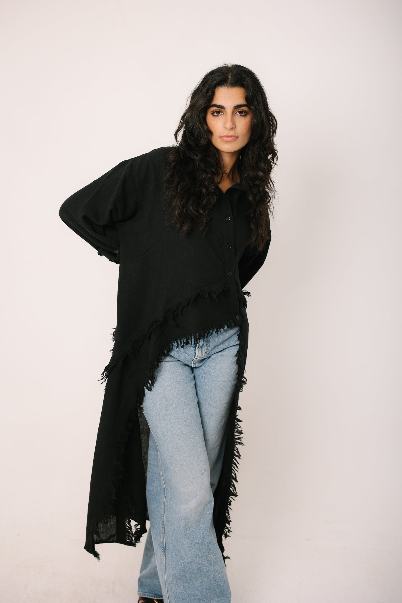 Fringed Sided Shirt in Black