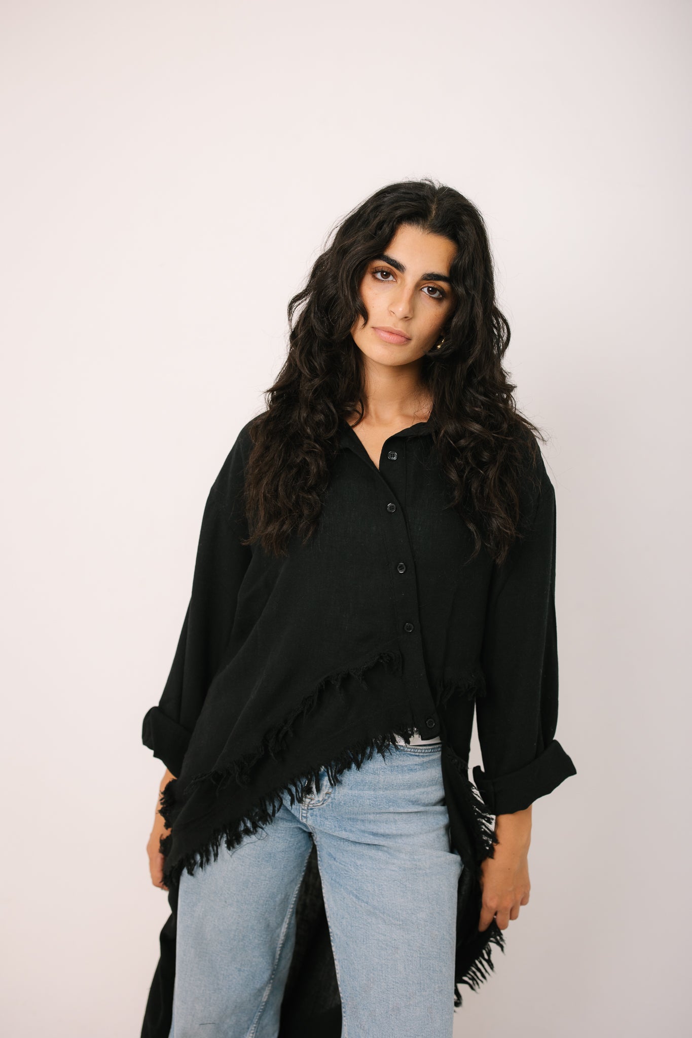 Fringed Sided Shirt in Black