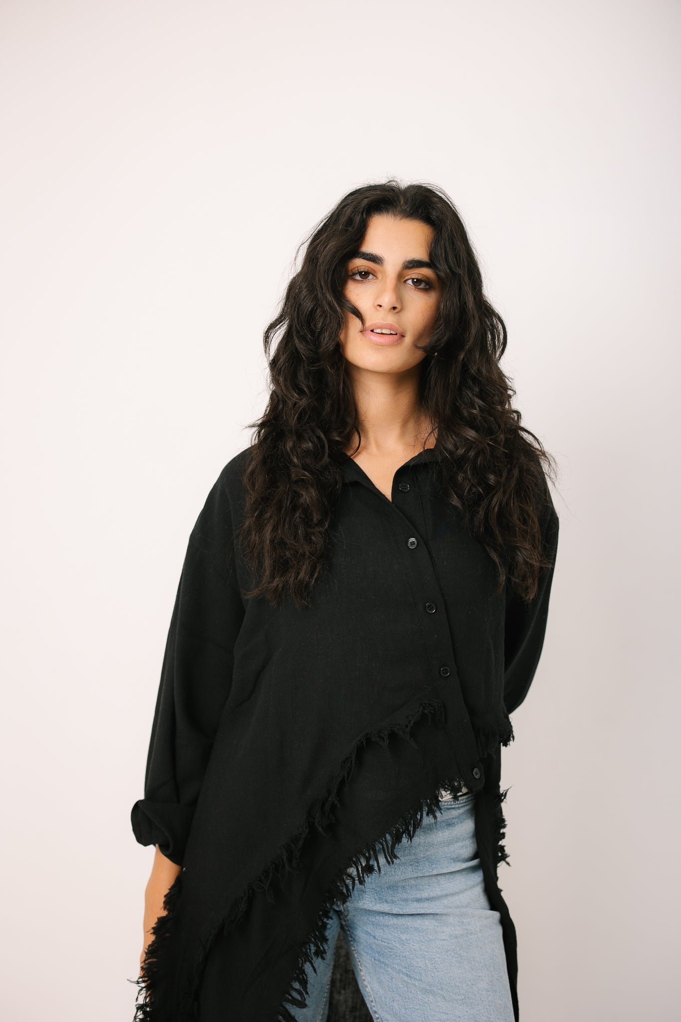 Fringed Sided Shirt in Black