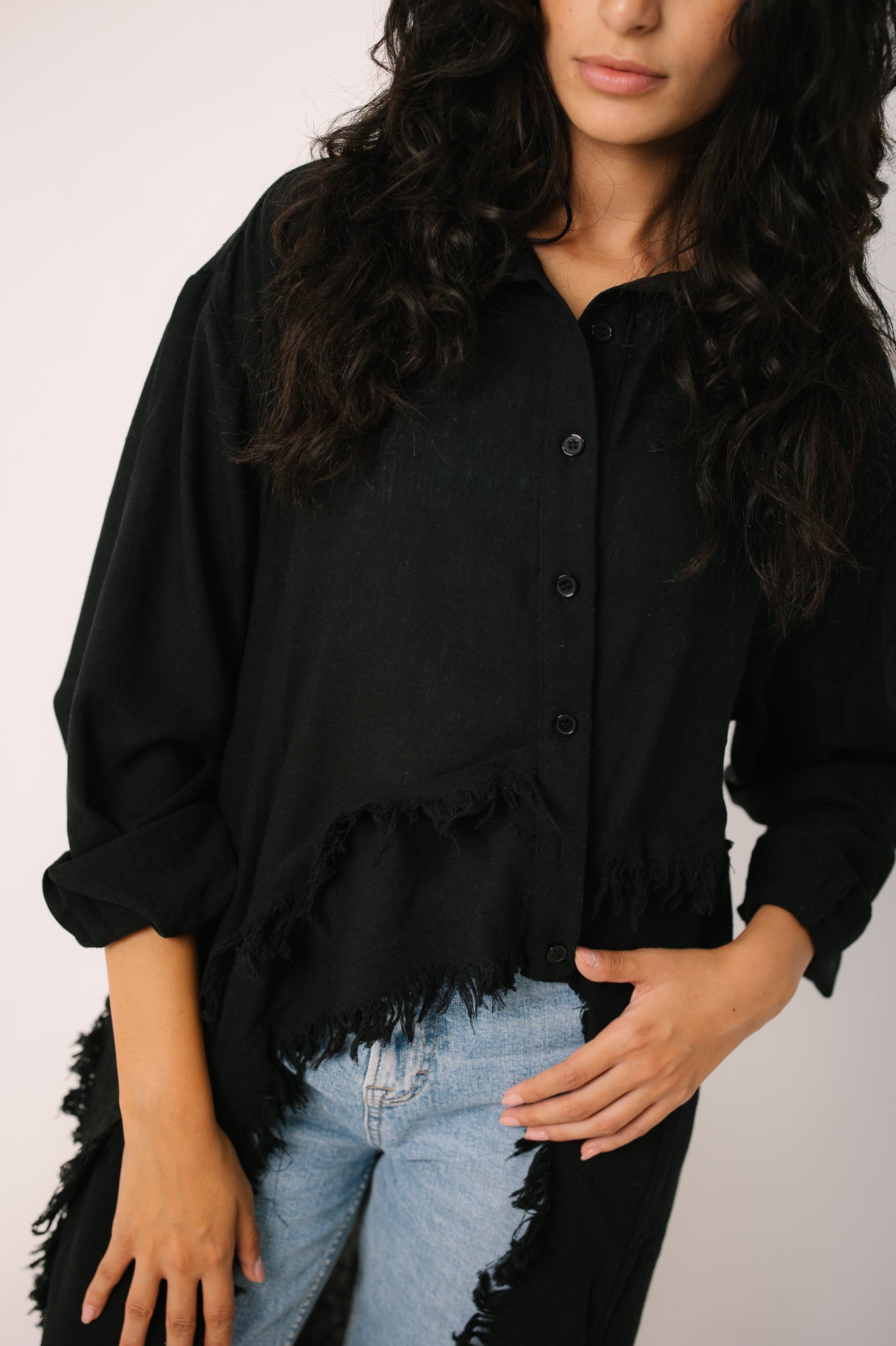 Fringed Sided Shirt in Black