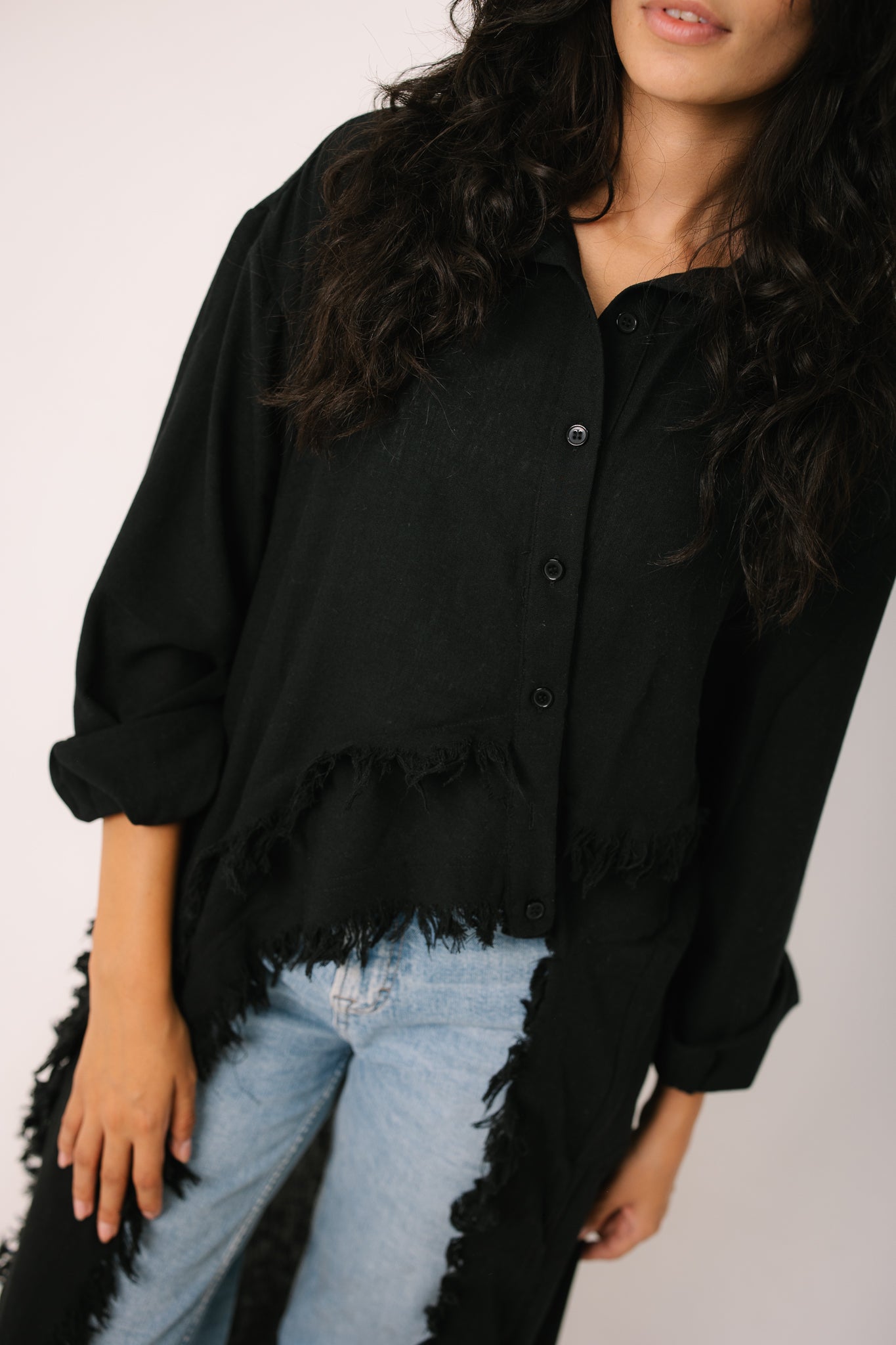 Fringed Sided Shirt in Black