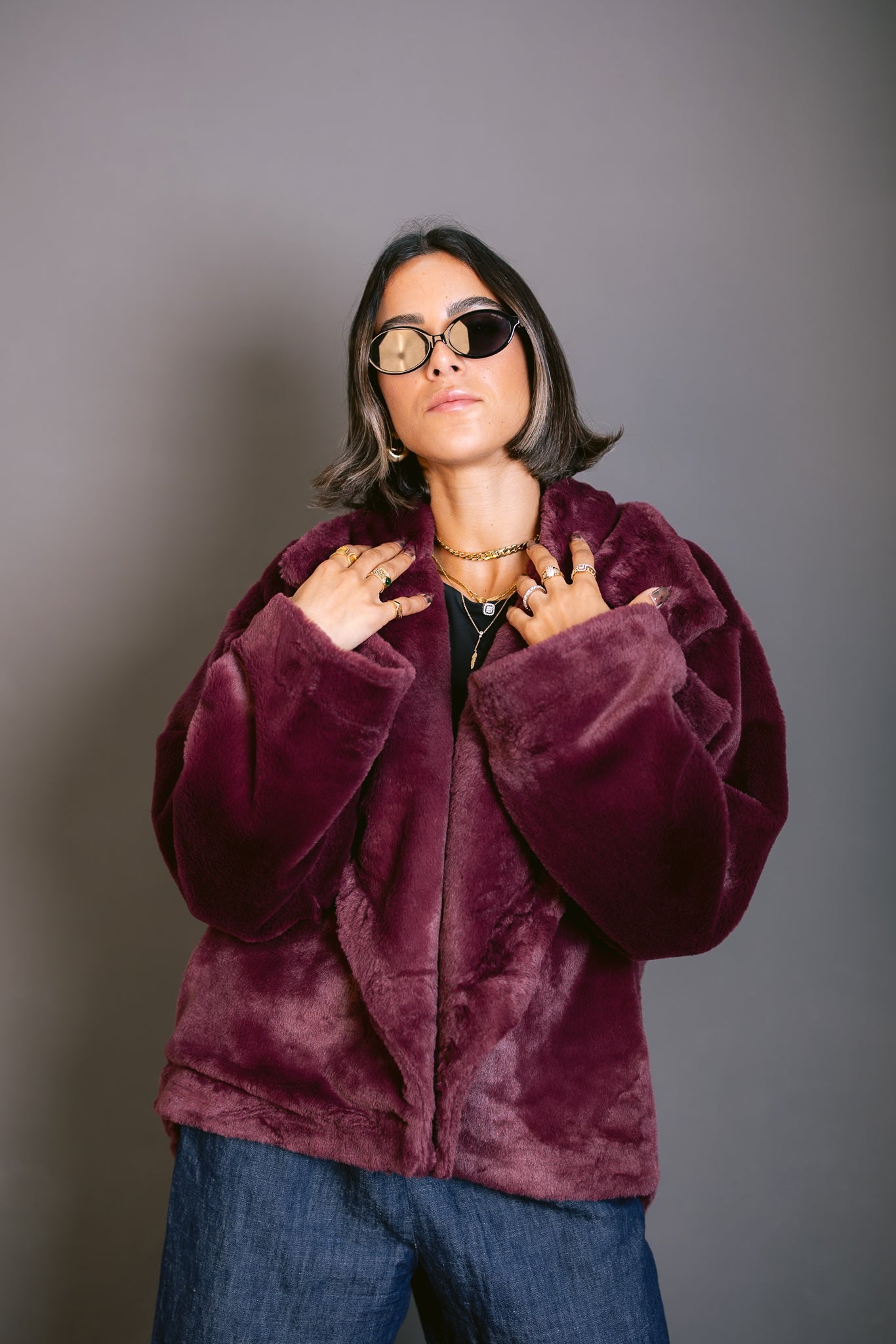 Faux Fur Jacket - Burgundy