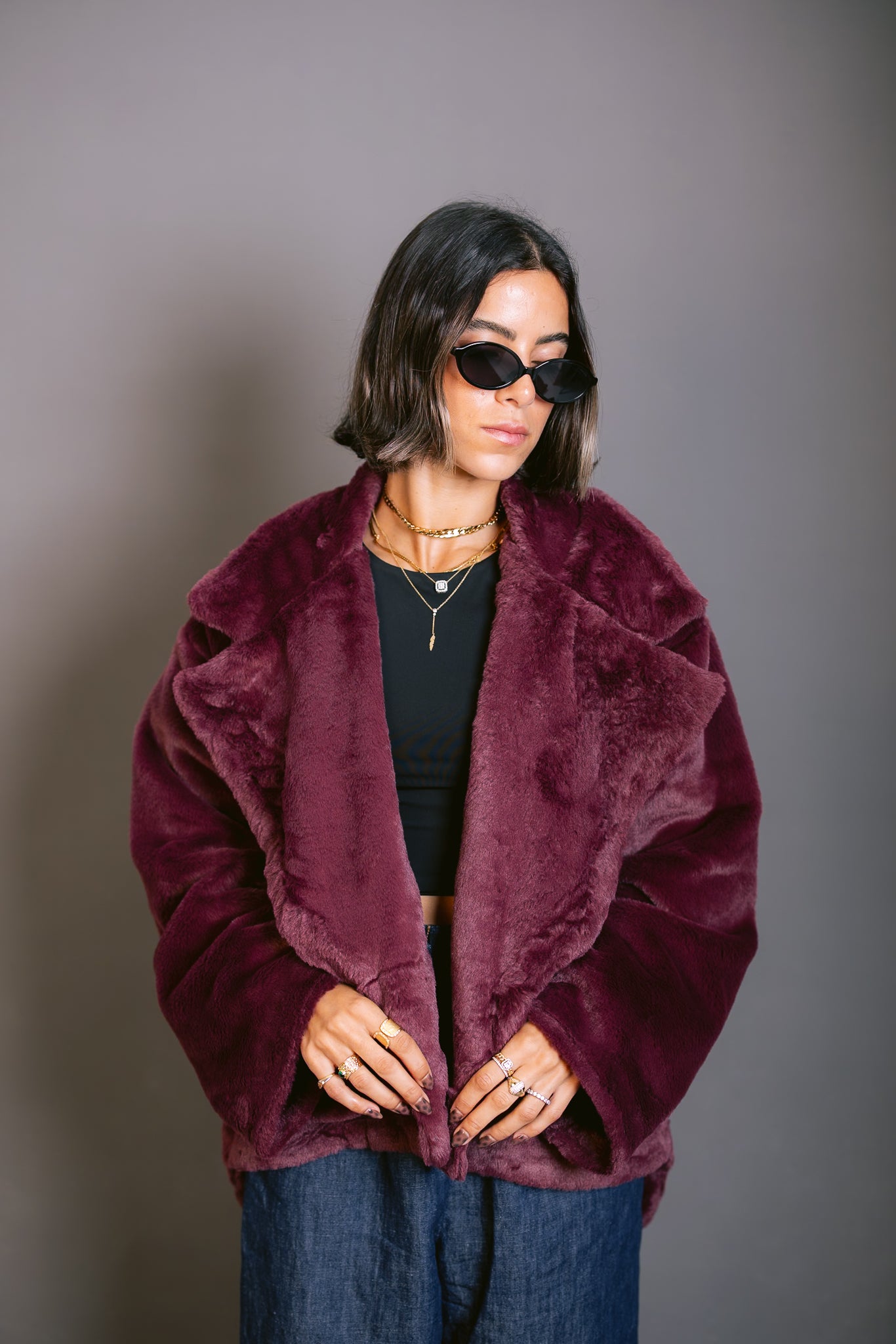 Faux Fur Jacket - Burgundy