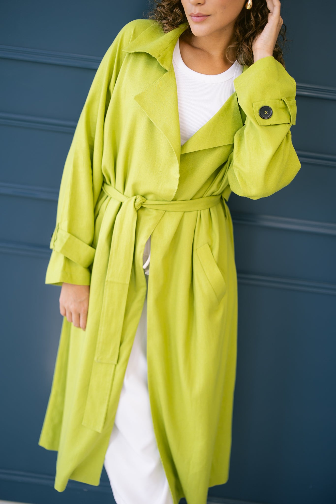 Linen Trench - Lime