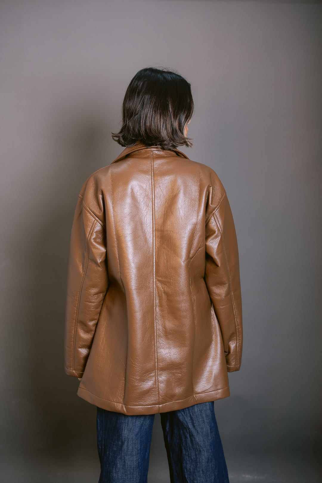 Tailored Leather Blazer - Brown