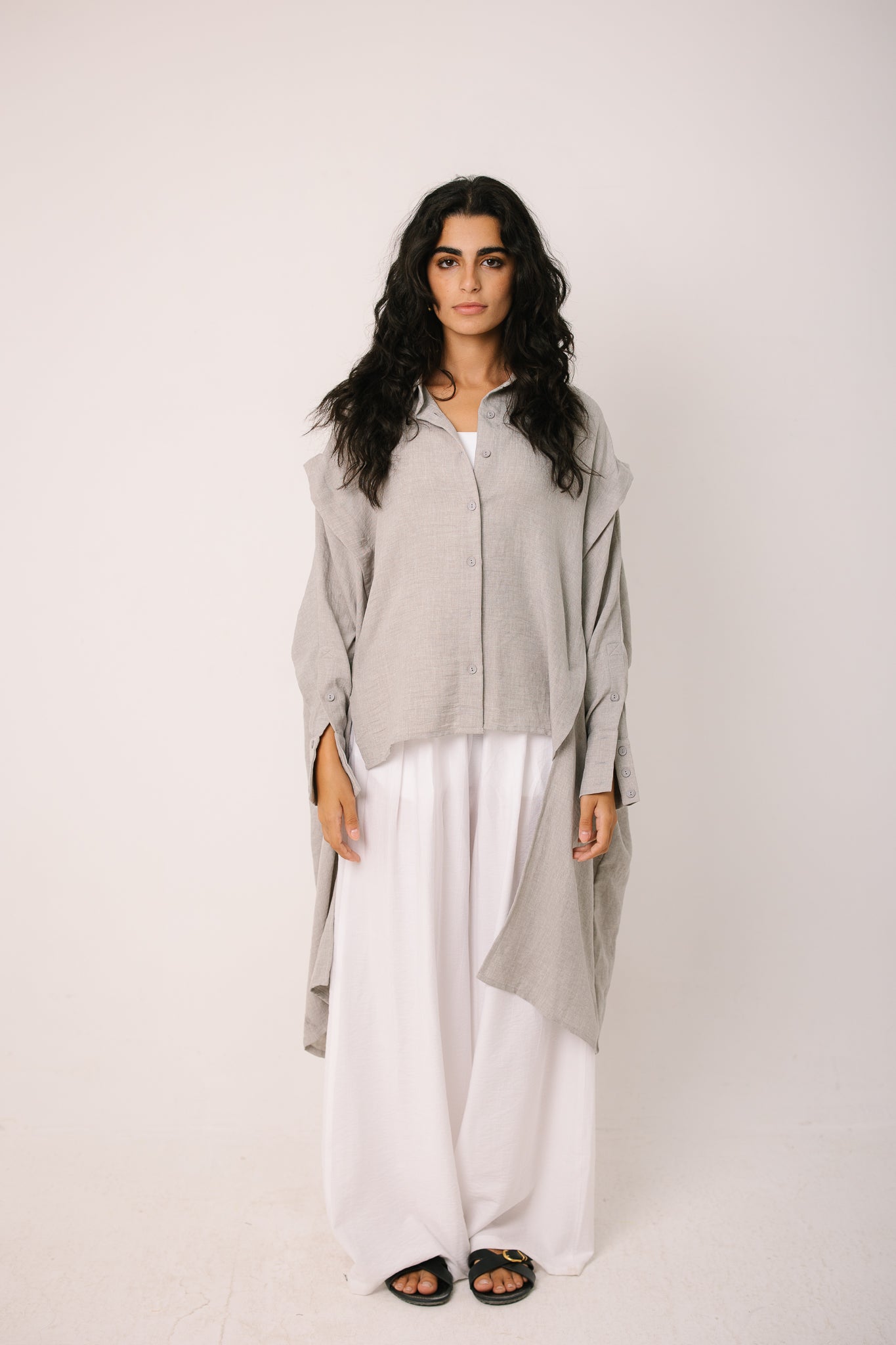 Layered Textured Shirt - Light Grey