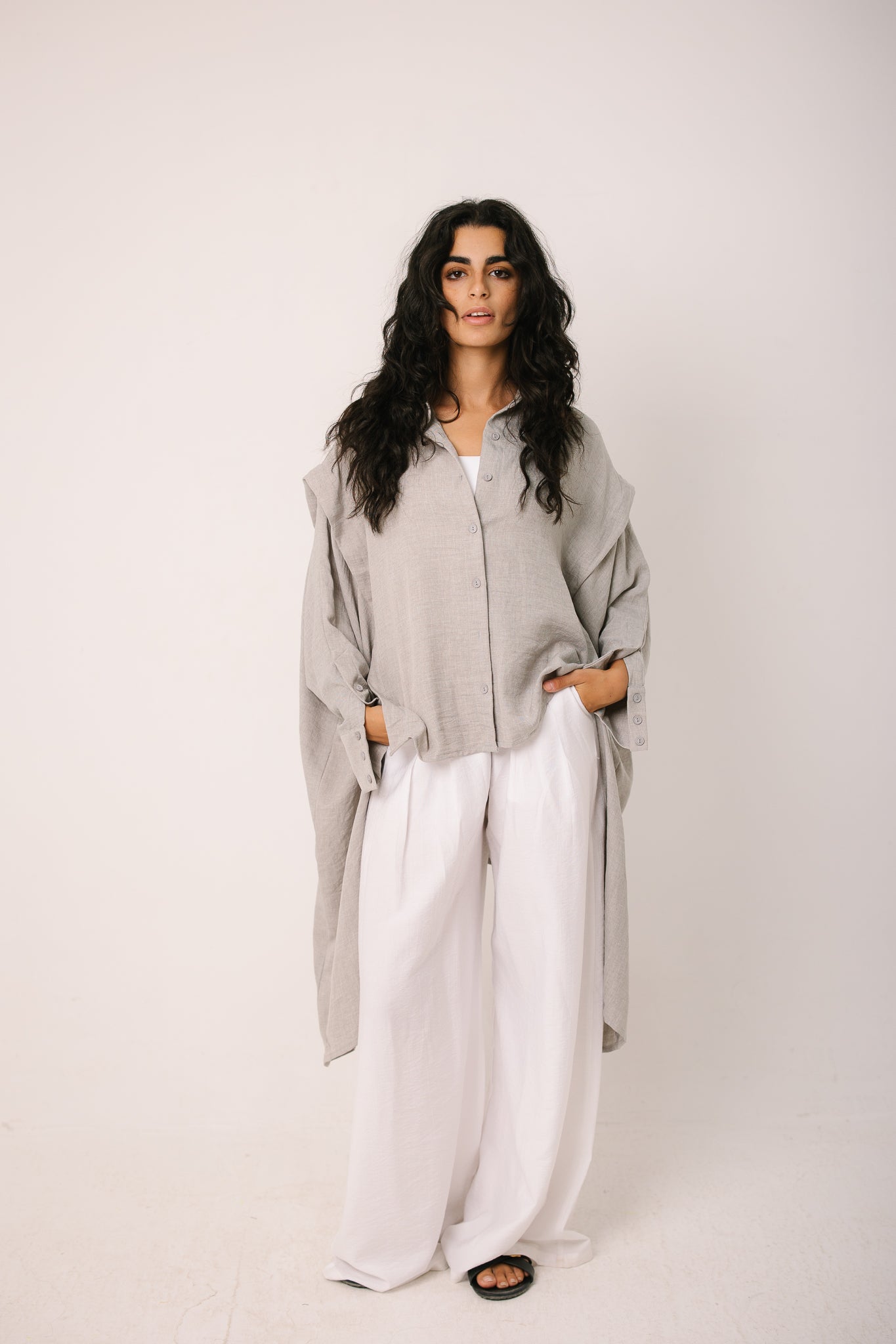 Layered Textured Shirt - Light Grey